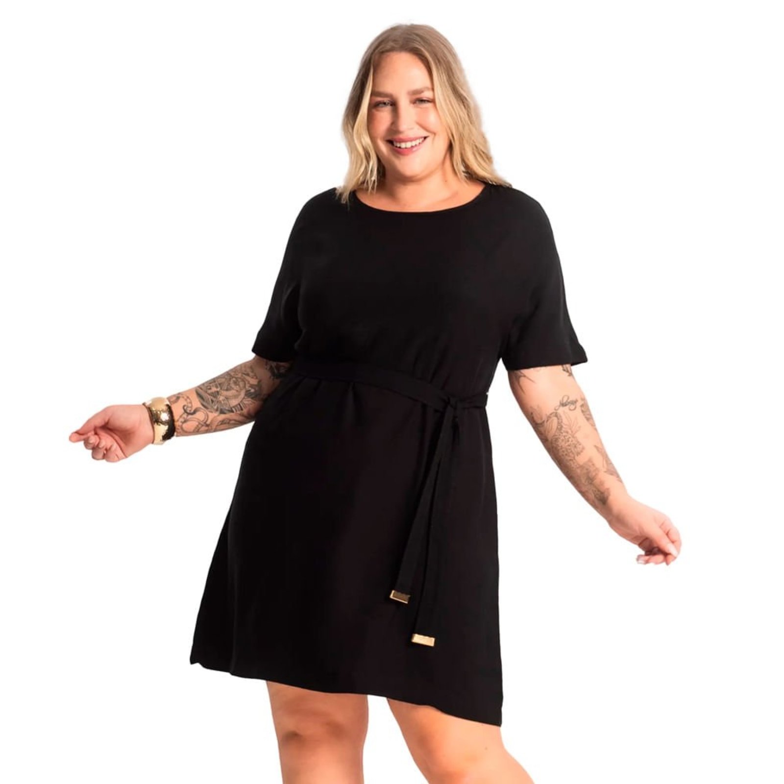 Vestido Feminino Secret Glam Plus Size Curto com Faixa Preto