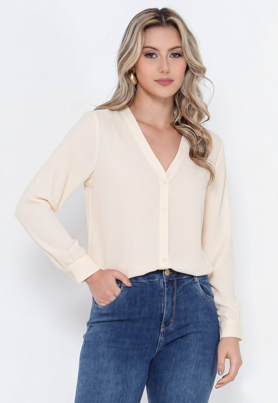 Vista 2 Camisa Intens Manga Longa Crepe Creme bege Intens bege