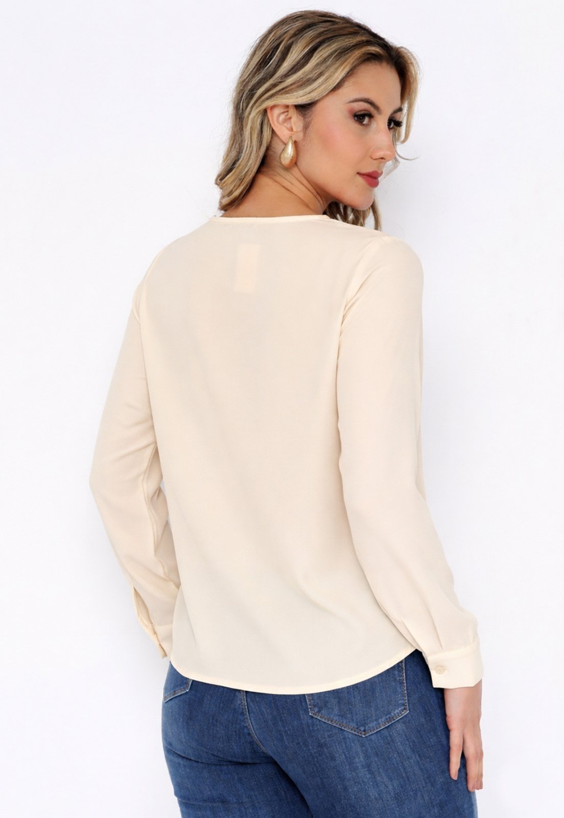 Vista 3 Camisa Intens Manga Longa Crepe Creme bege Intens bege