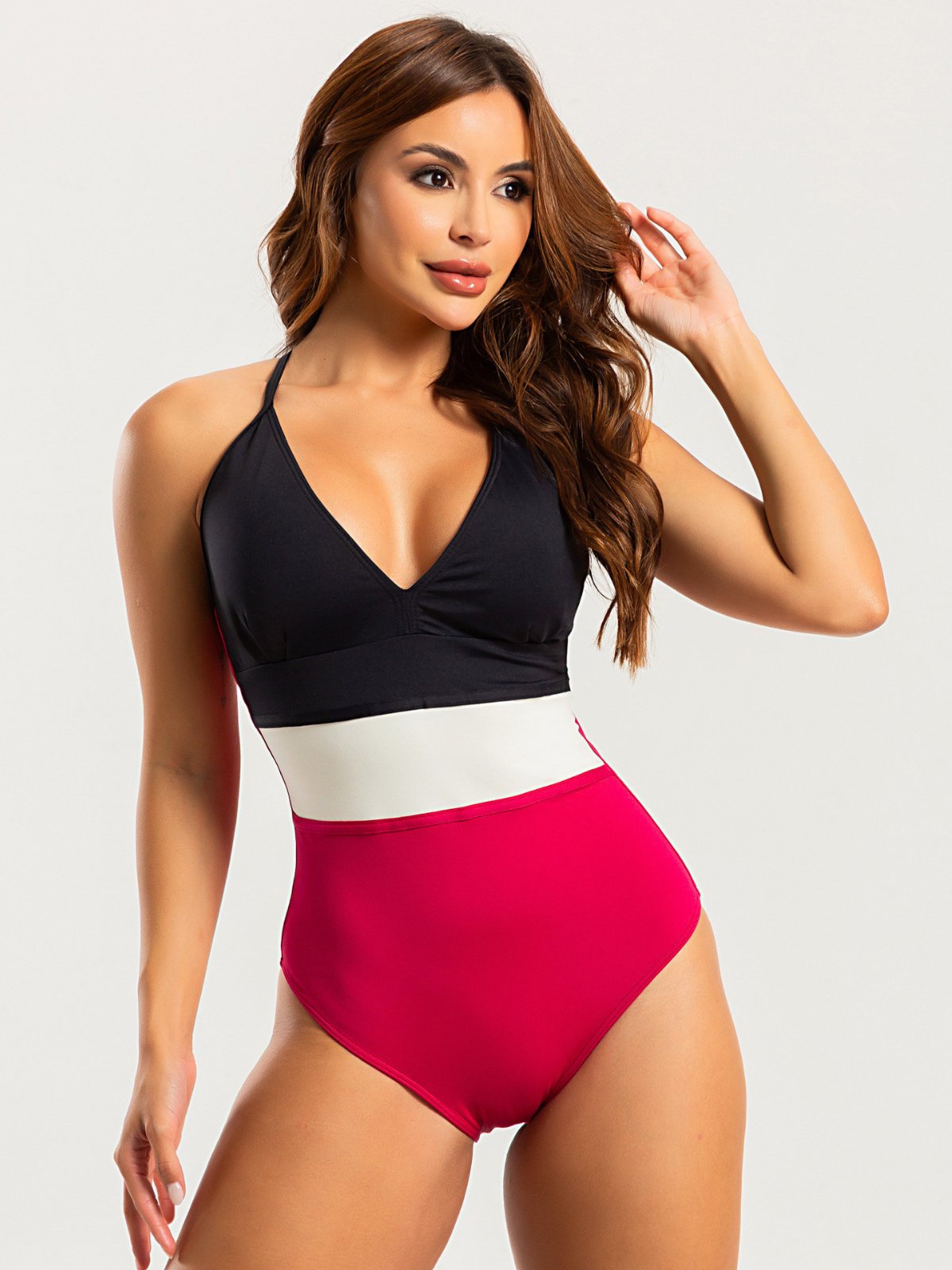 Maiô Modelador Orla da Praia Frente Única com Bojo Cortinão Discreto Tricolor Vermelho