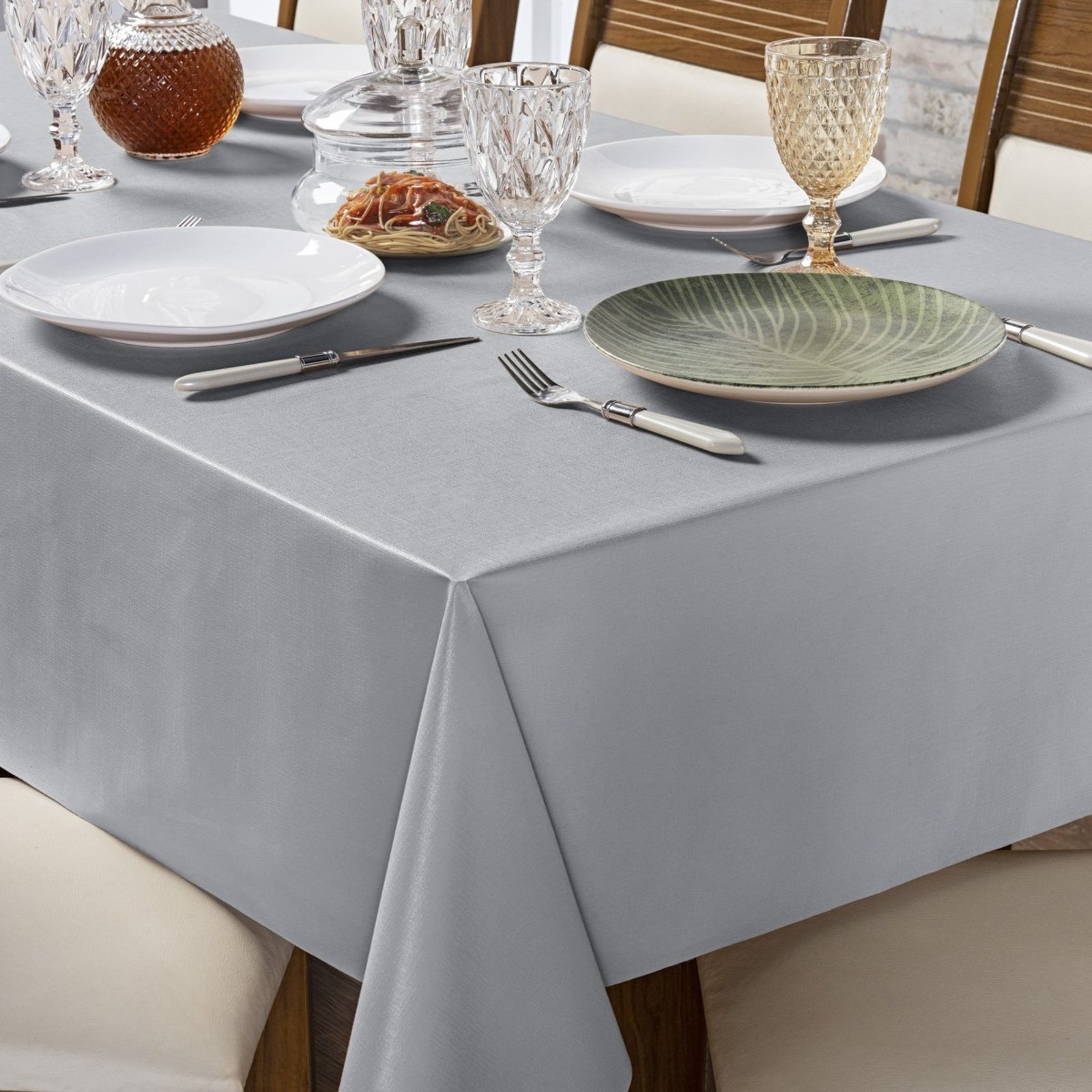 Toalha De Mesa PVC 2,00m x 1,40m Para Mesa 6 Lugares Lisa Térmica Impermeável Fácil de Limpar Cinza