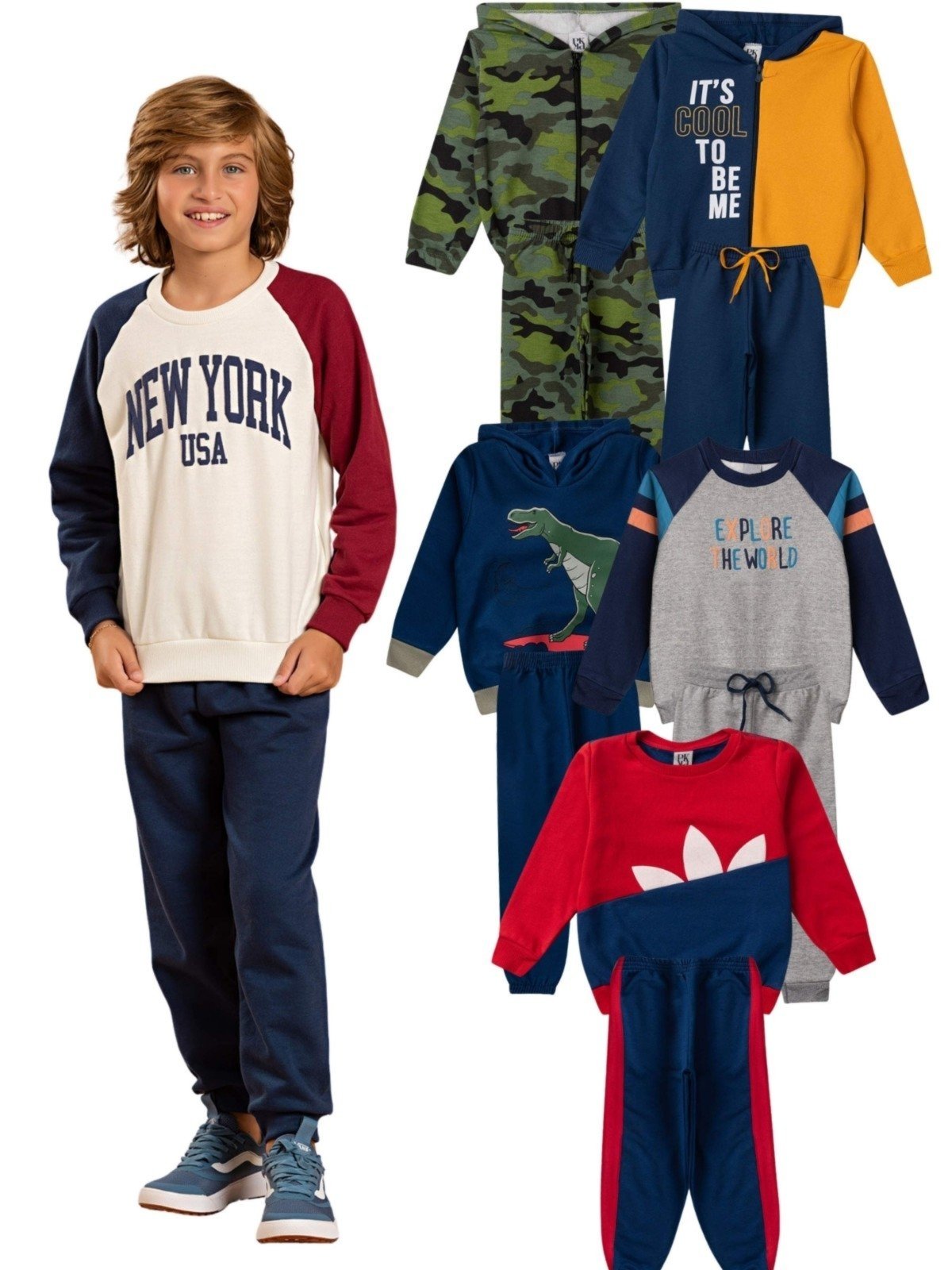 Infantil - Kit Sortido Platinum 10 Peças de Roupas Infantis Masculino Inverno - 5 Casacos + 5 Calças Multicolorido