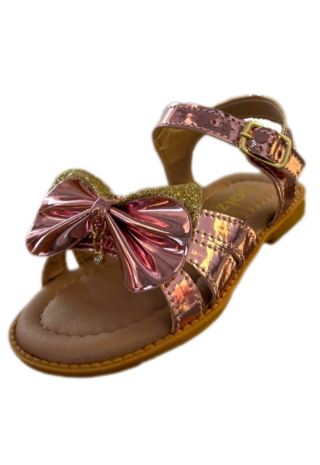 Infantil – Sandália menina infanil Solzim aranha Laço brilhante rosa