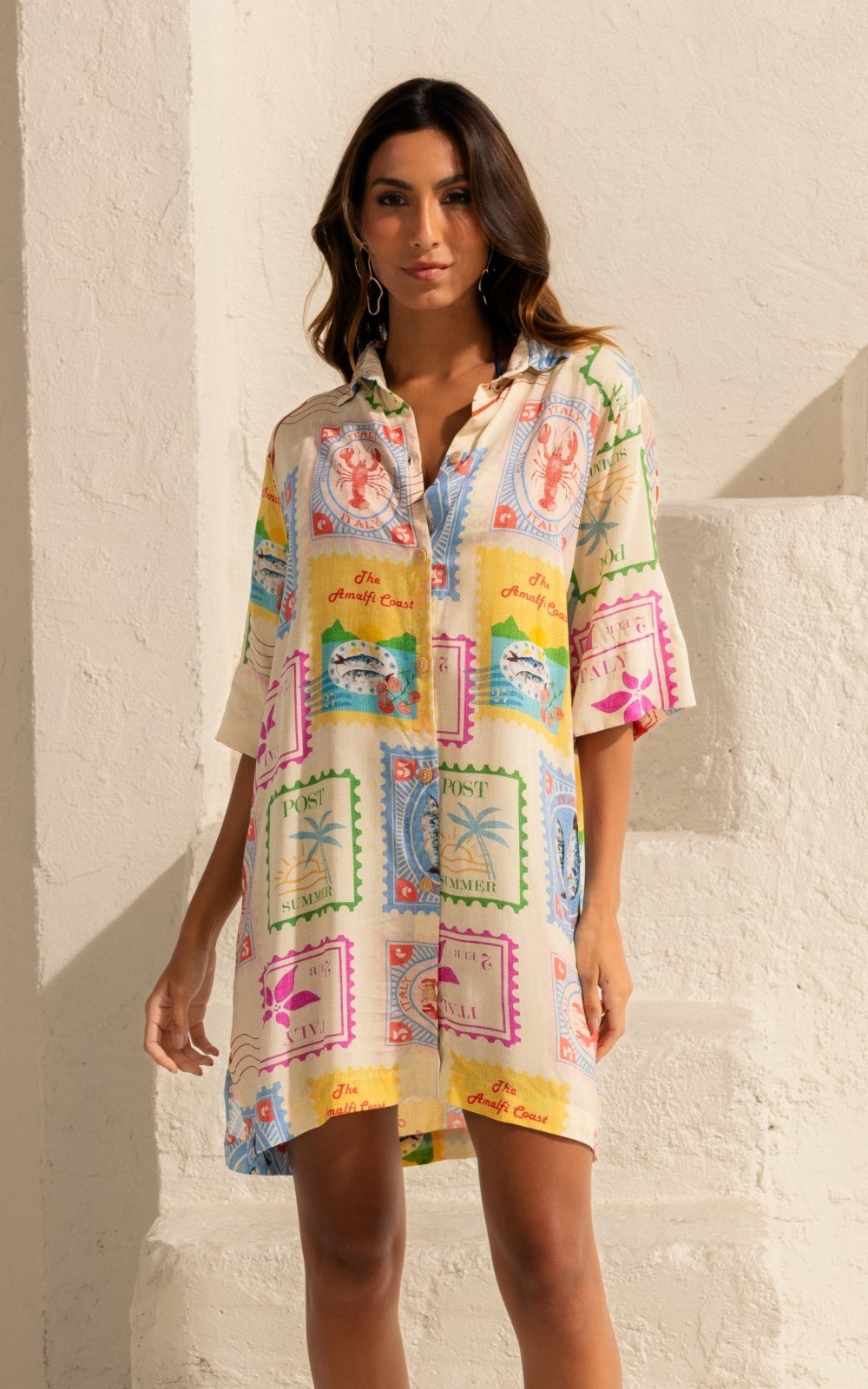 Camisa Manga Curta Viscose Além Mar SP1484BQ
