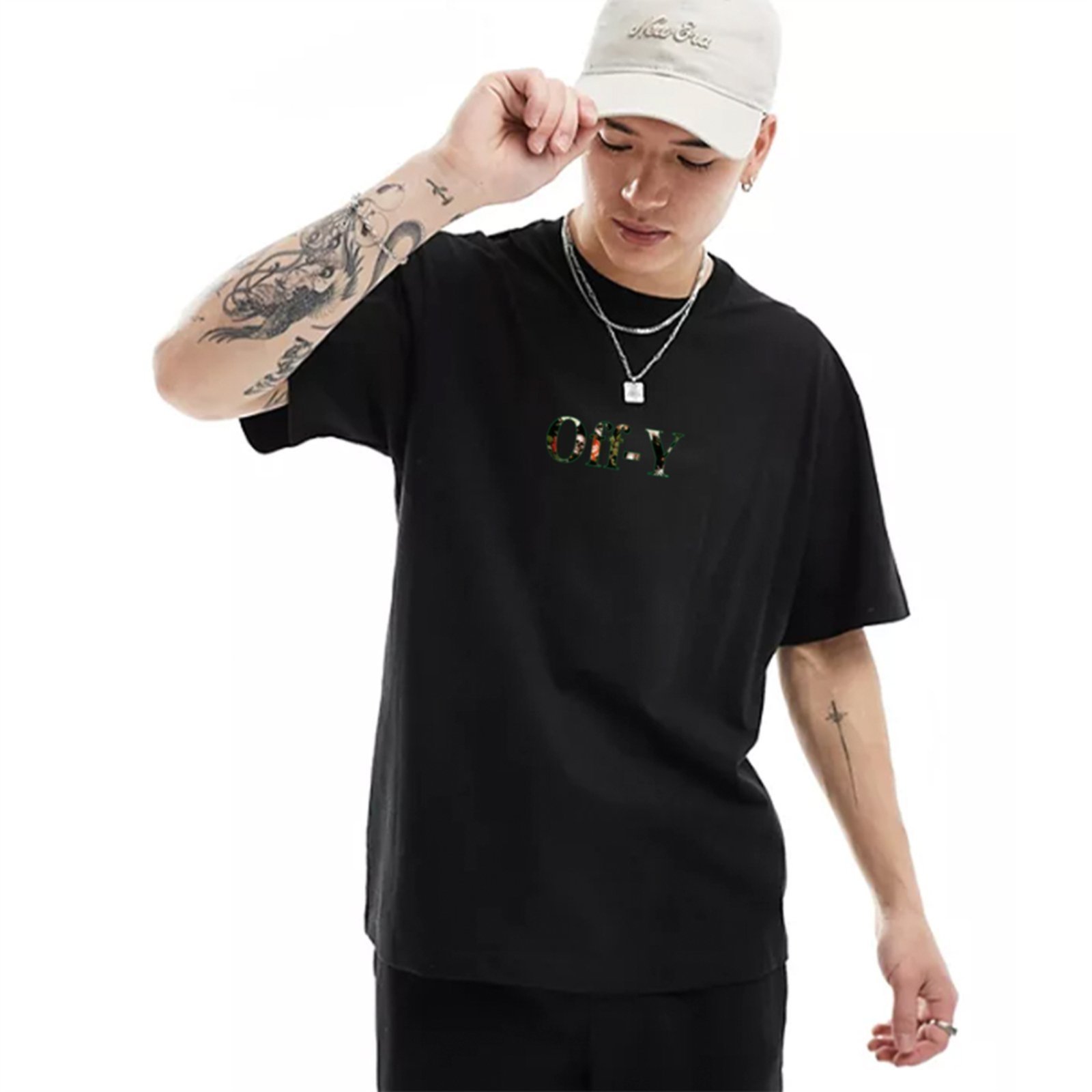 Camiseta Streetwear Oversized Logo Patterned Preta Off-Y
