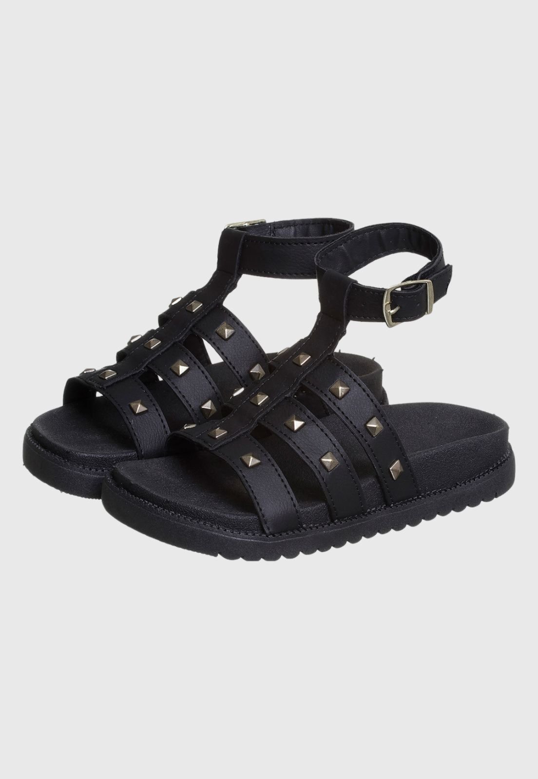 Infantil – Sandália Papete 28 ao 39 Feminina Preto Tiras com Spike tep