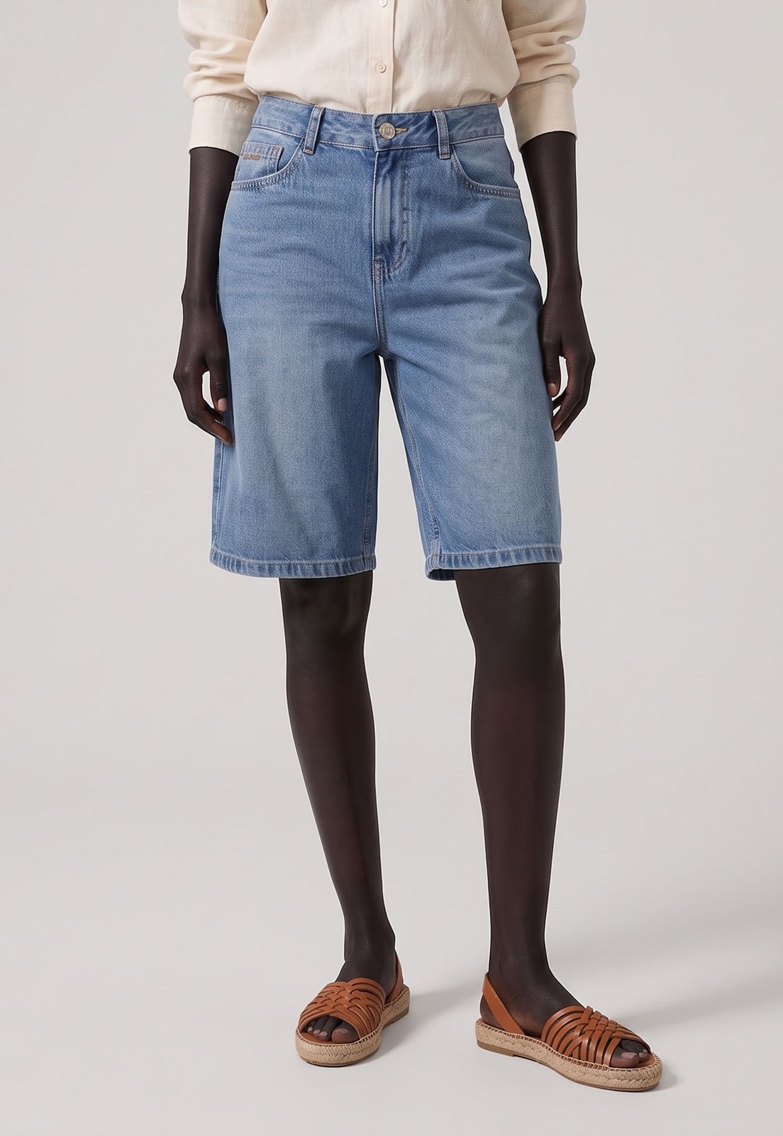 Bermuda Feminina Lez a Lez Jeans Cintura Média Azul