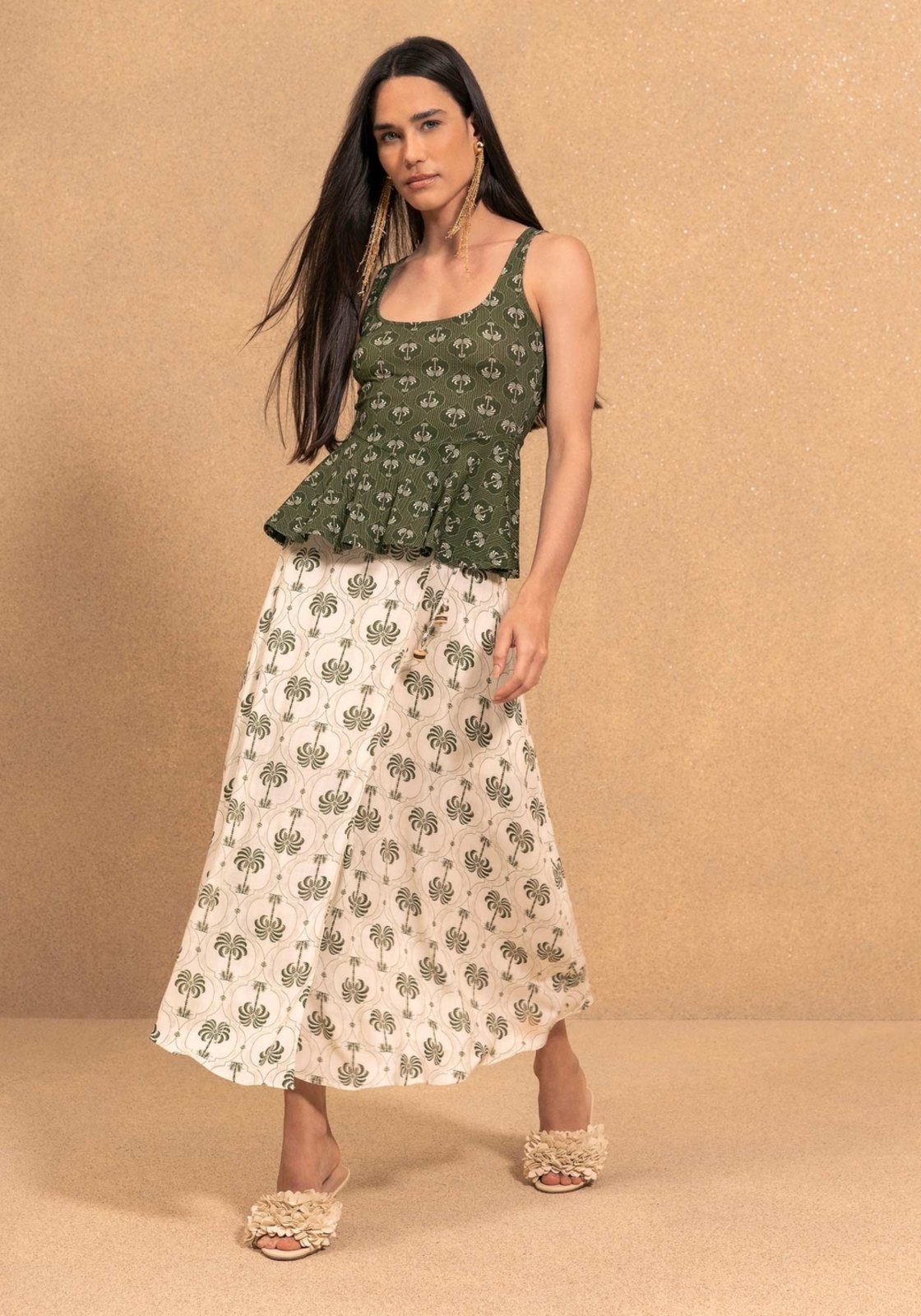 Blusa Peplum Estampada De Alças Em Malha Canelada