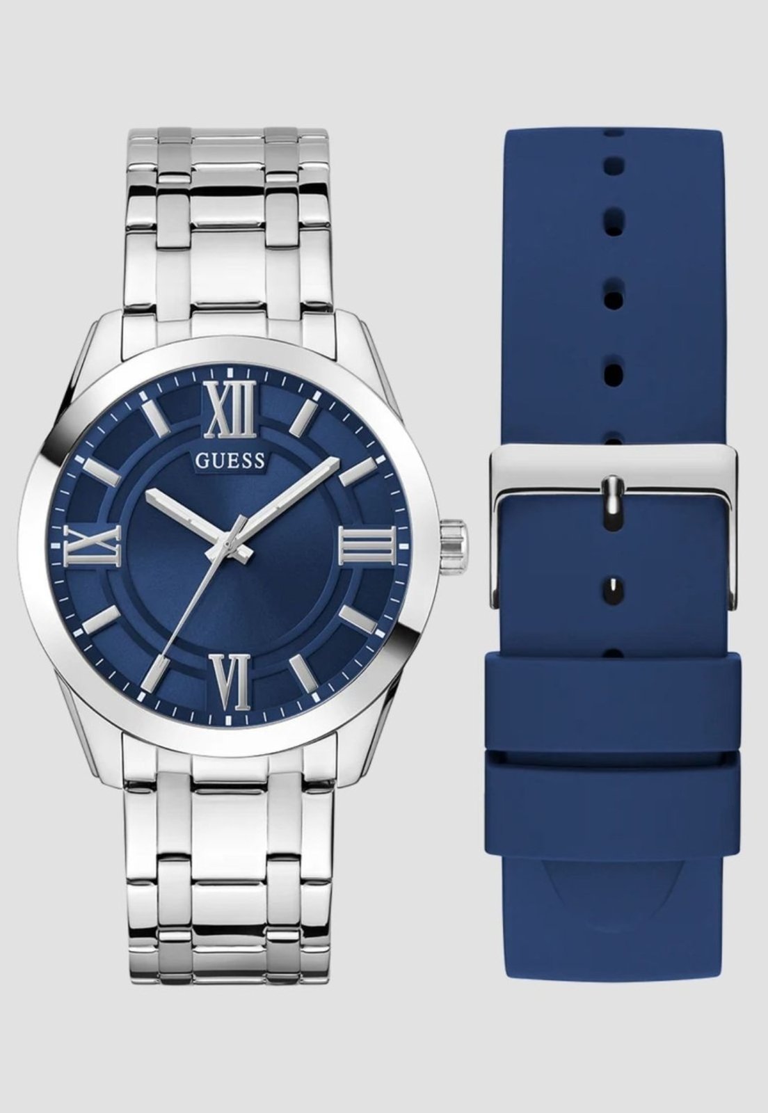 Relógio Guess Analógico Troca Pulseira Azul Prata