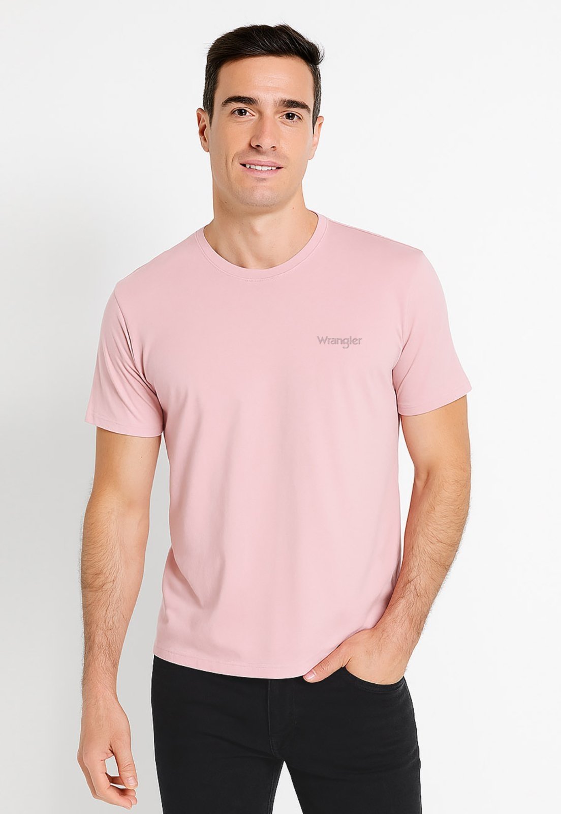 Camiseta Wrangler Gola Careca Elastano Rosa Claro