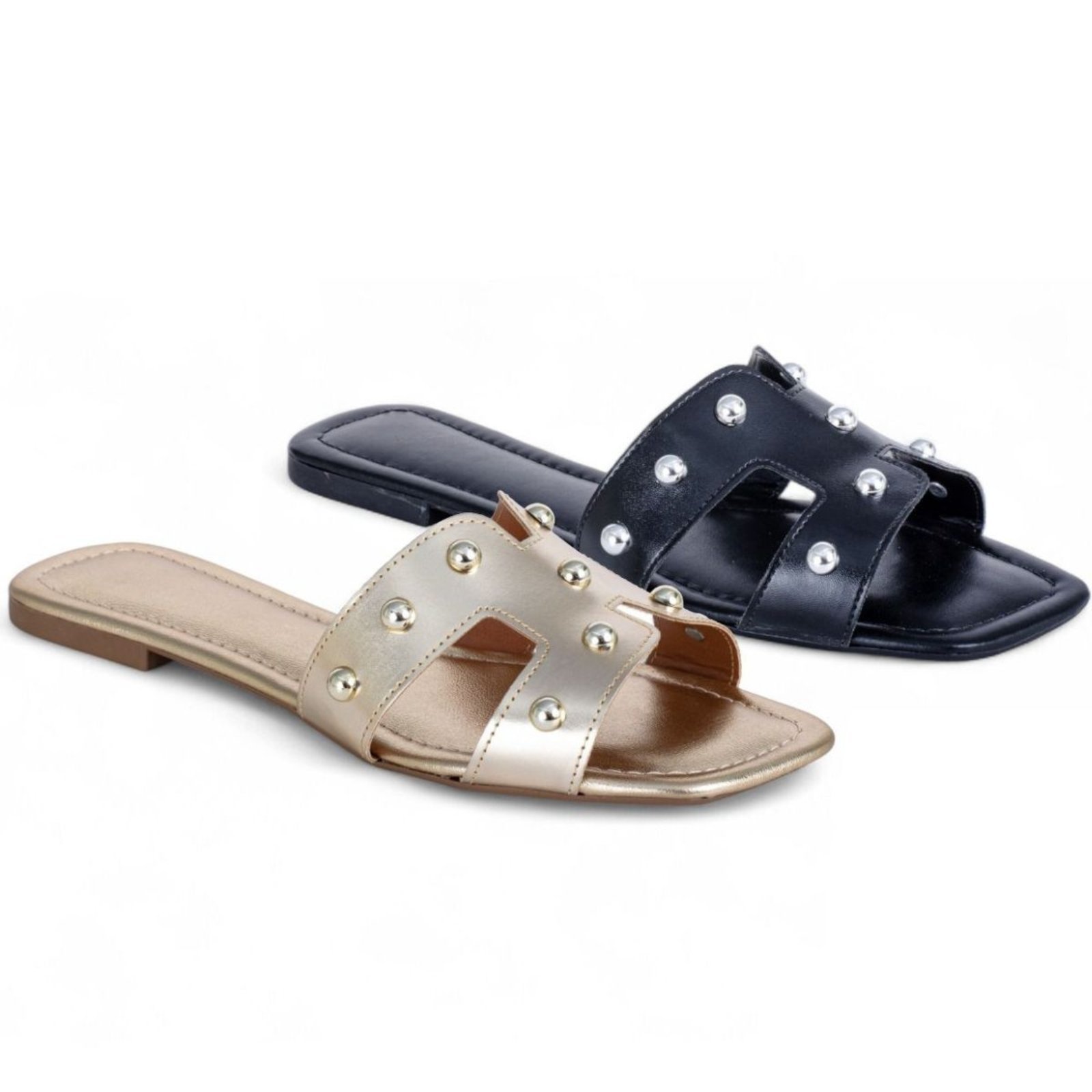Kit 2 Pares De Sandália Rasteira Feminina Rasteirinha Mr Try Shoes Modelo H Leve Básica Dourado Preto
