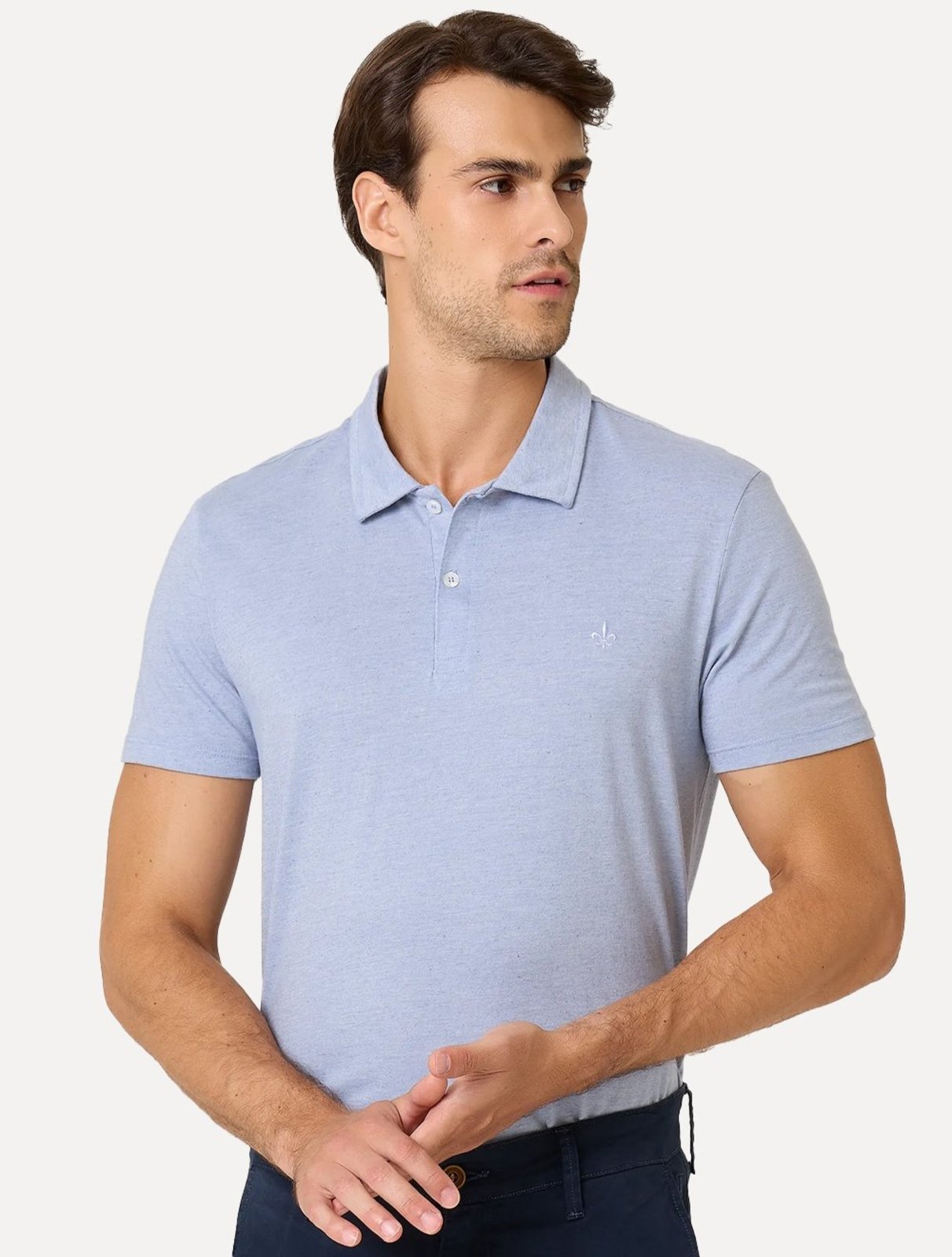 Polo Dudalina Masculina Malha Cotton Linho Azul Escuro