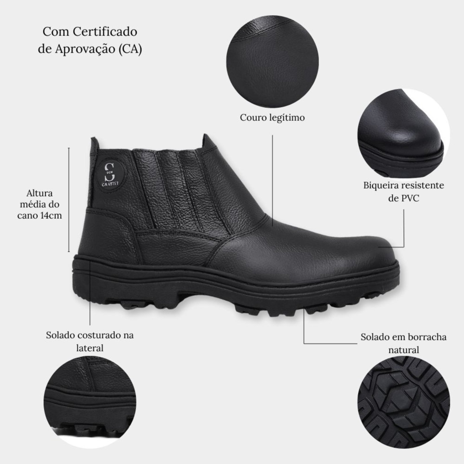 Vista 3 Bota De Trabalho Segurança Com CA Masculina de Couro Tratorada Sch 210 Schiareli preto Schiareli preto