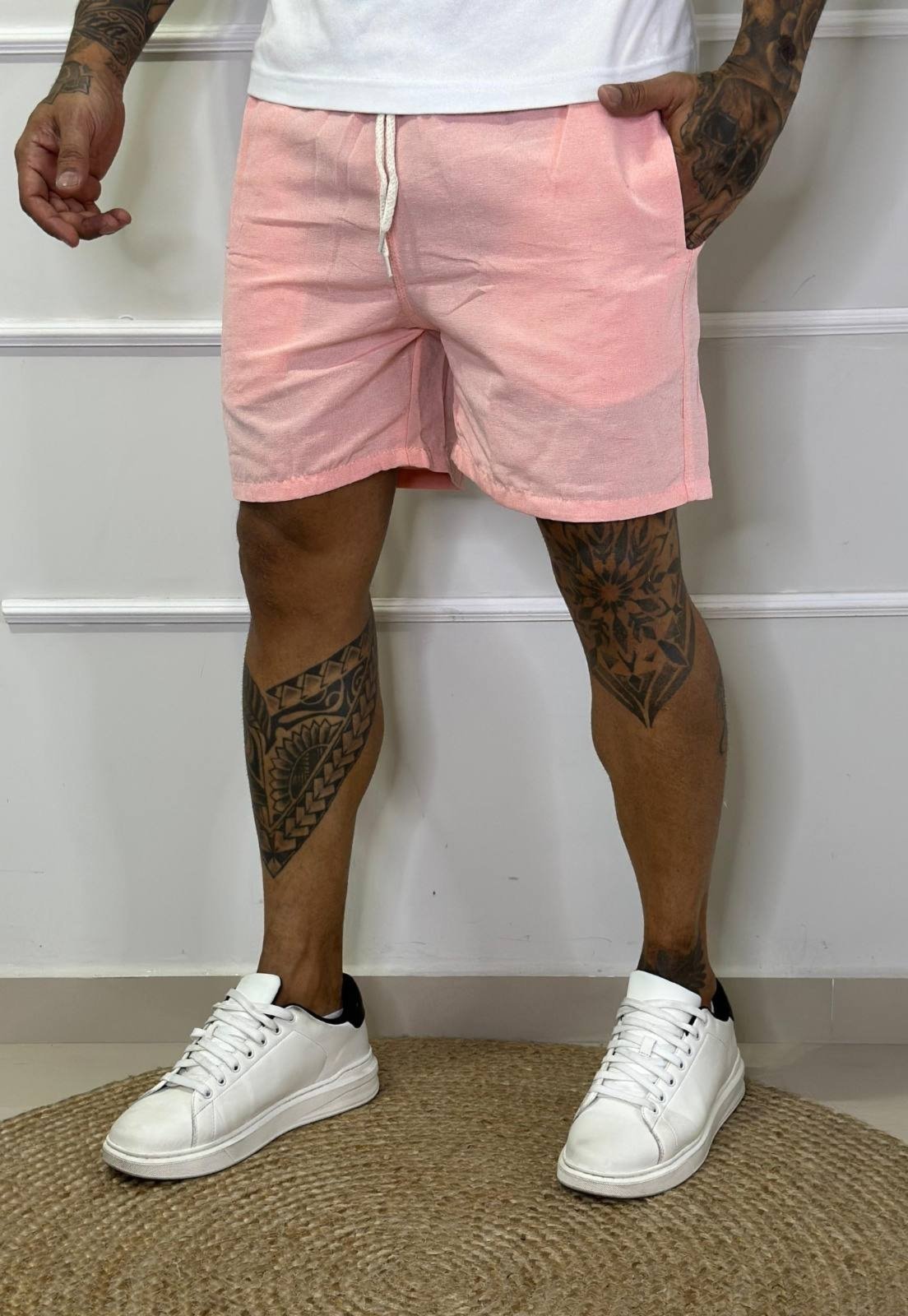 Bermuda Elegante Masculina Curta Rosa Mauricinho Confortável Tecido Premium