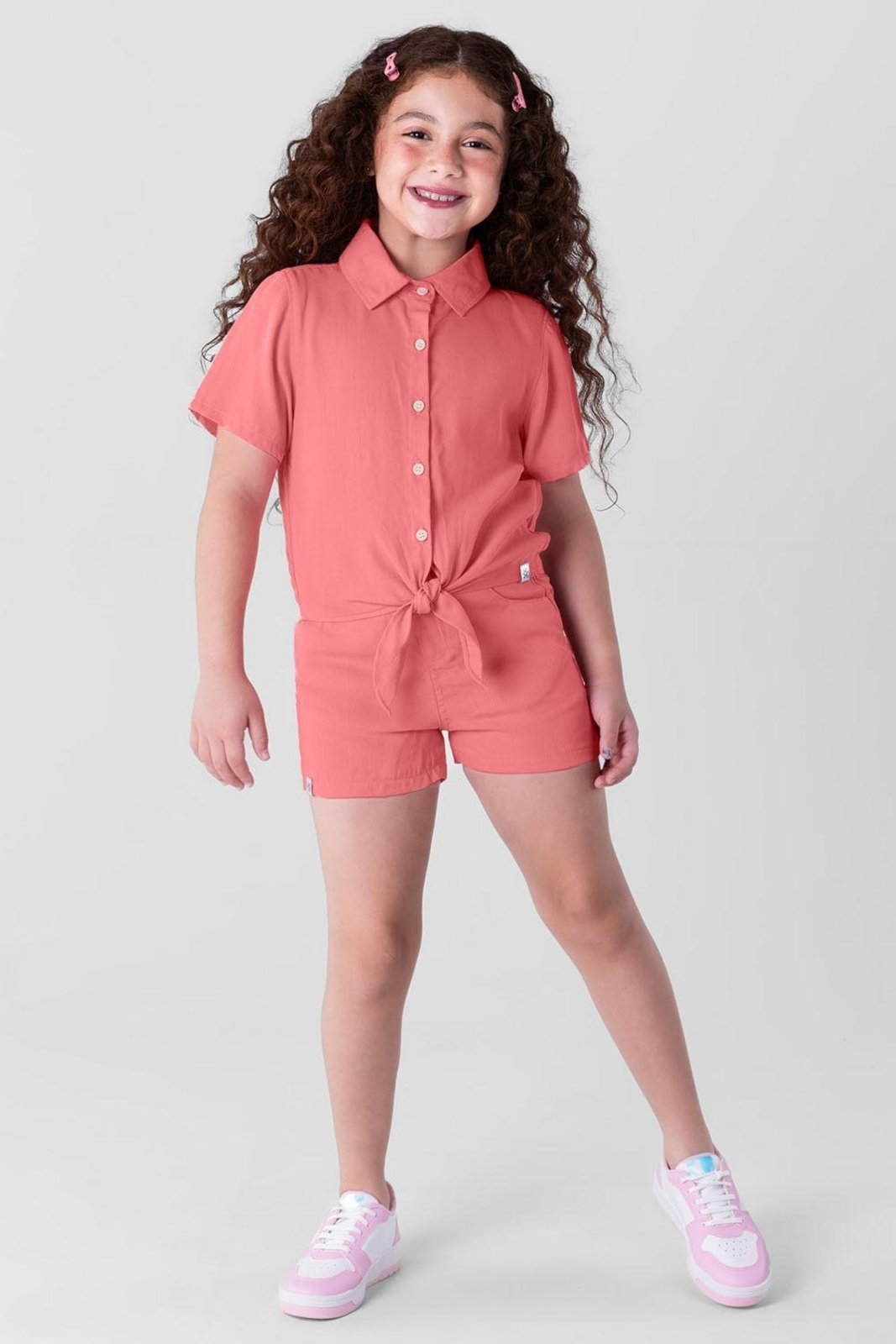 Infantil - Camisa cropped em jeans leve menina Brandili Rosa