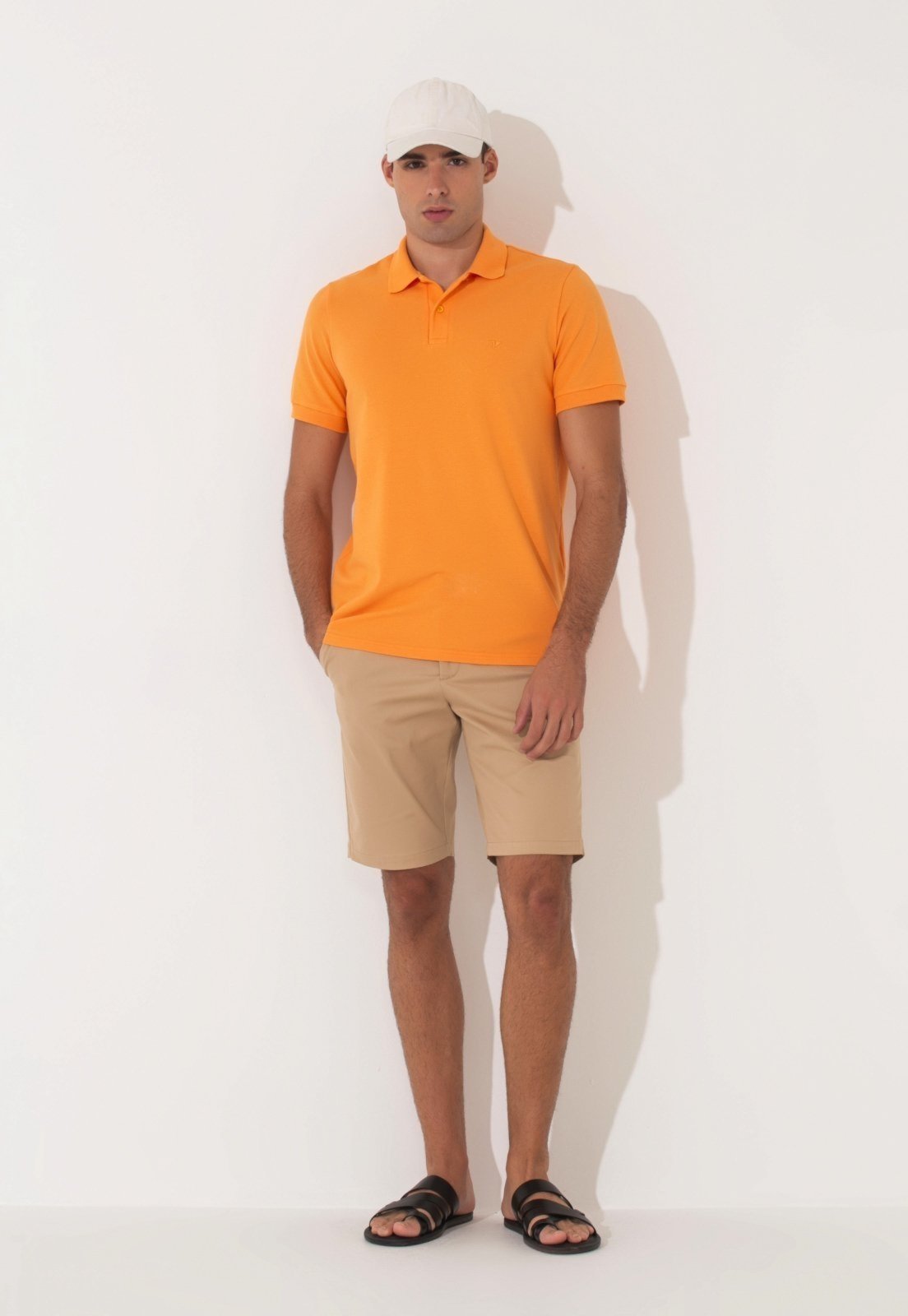 Polo Traymon Piquet Slim Com Elastano Laranja Claro