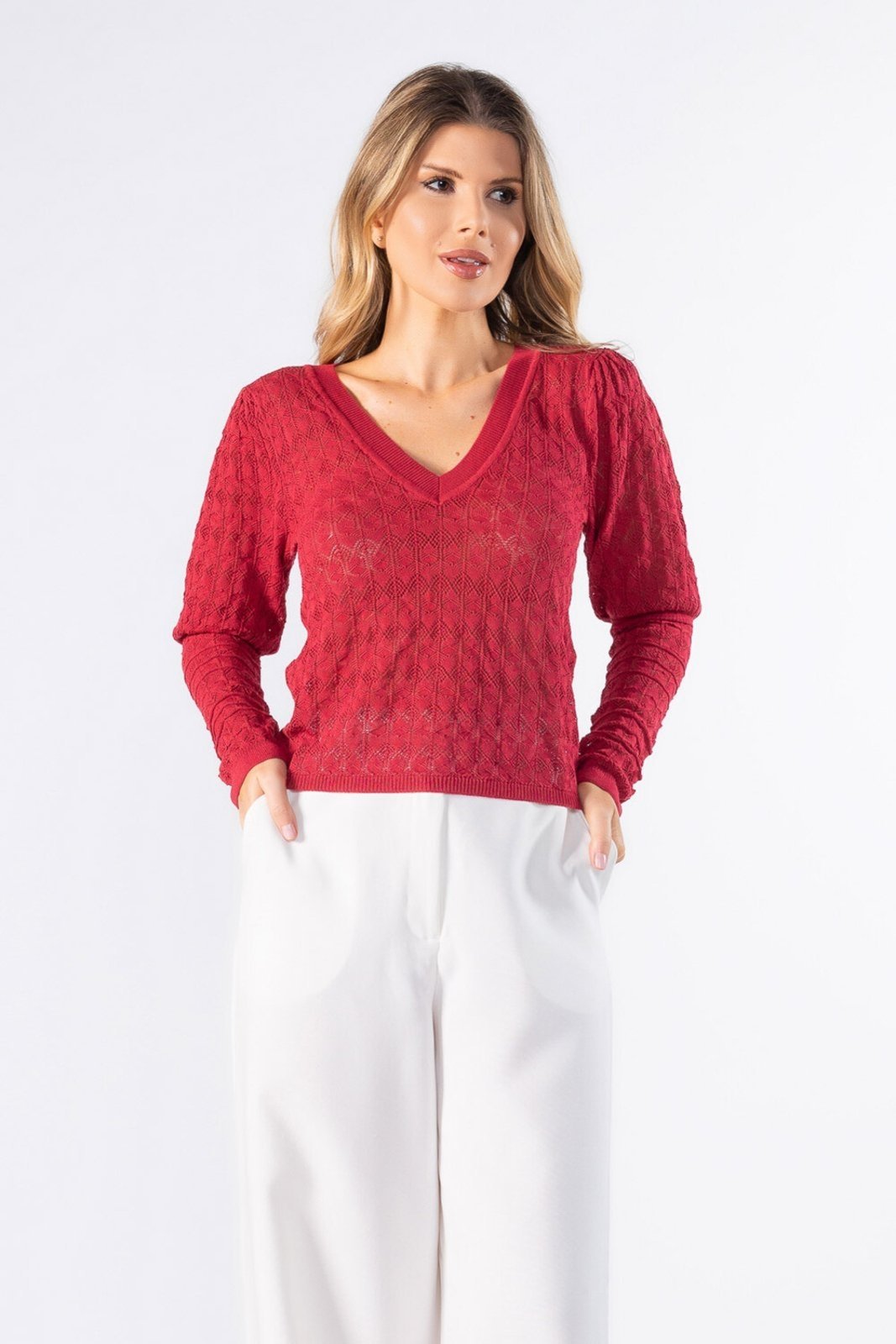 Blusa com manga bufante Vermelho