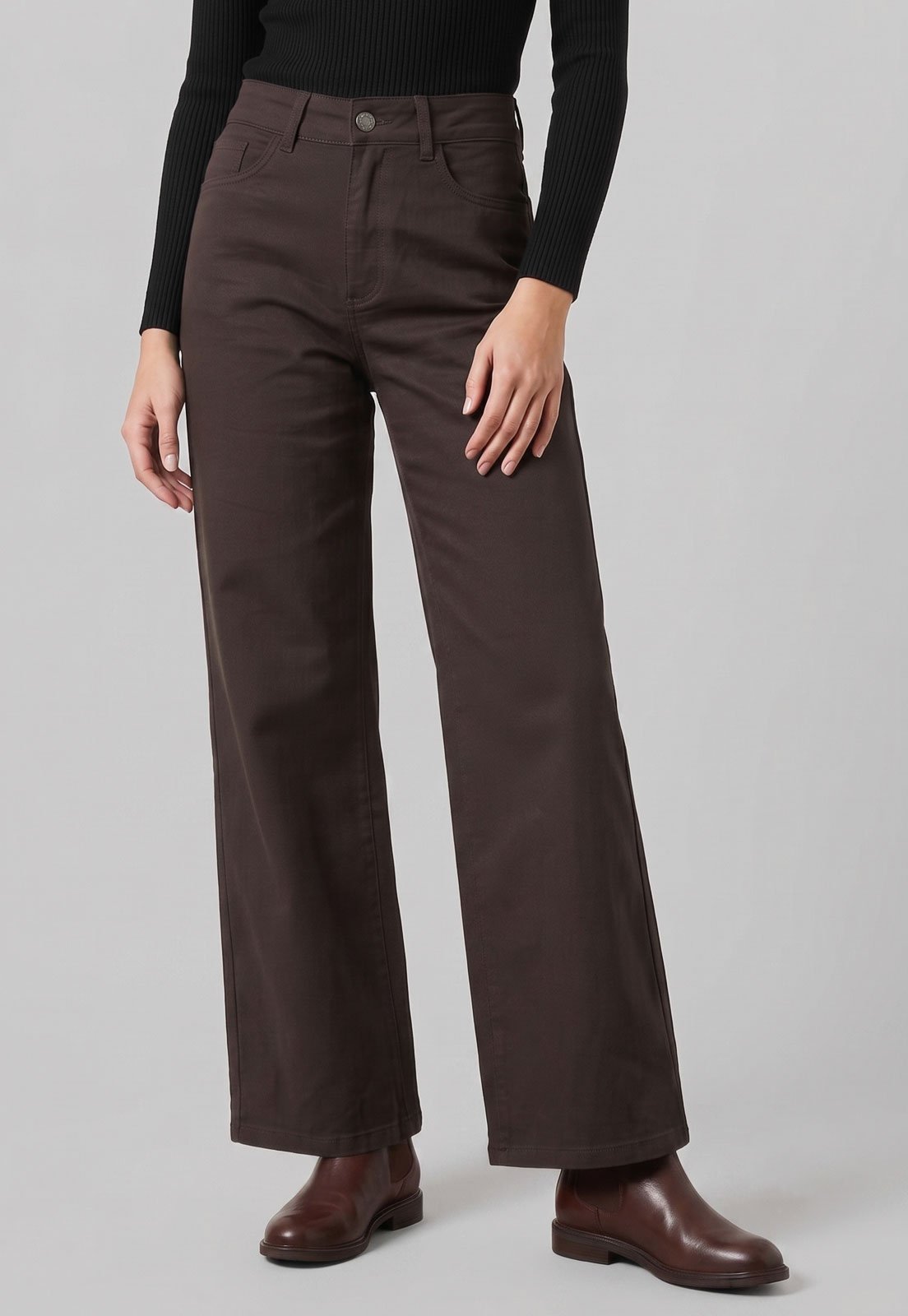 Calça Feminina Sawary Wide Leg Cintura Alta Marrom