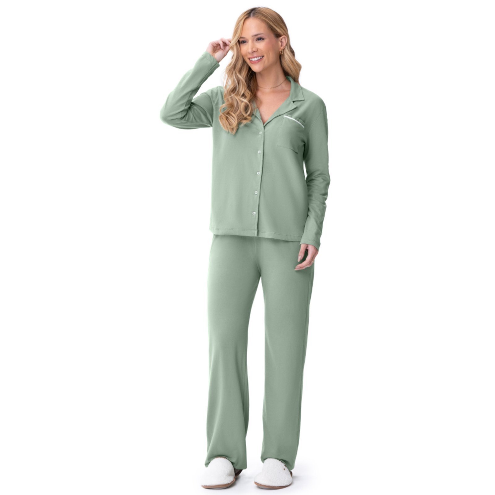 Pijama Longo Americano Verde Grigio