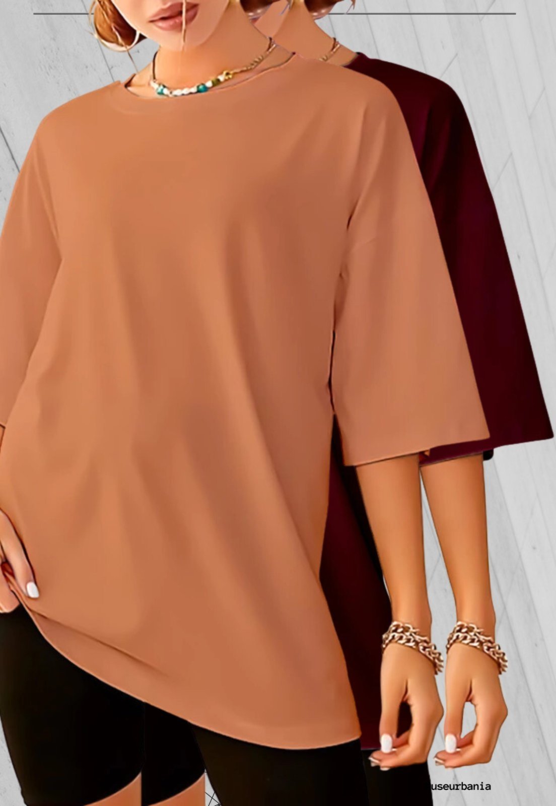 Kit 2 Camisetas Grande Blusa Academia Fitness Feminina Oversized Camisa streetwear Over Lisa Bege e Vinho
