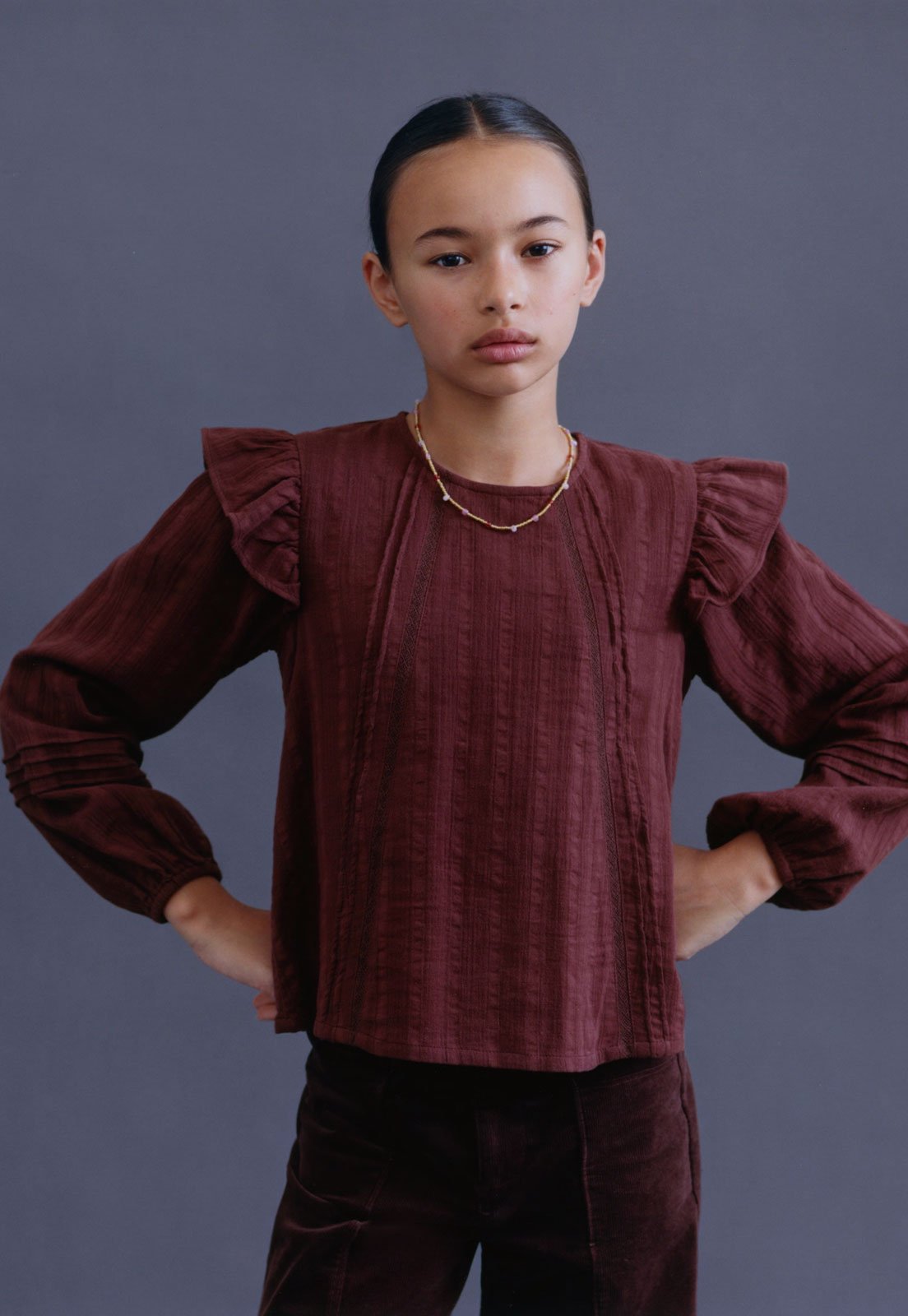 Infantil - Blusa MANGO Babados Algodão Vinho
