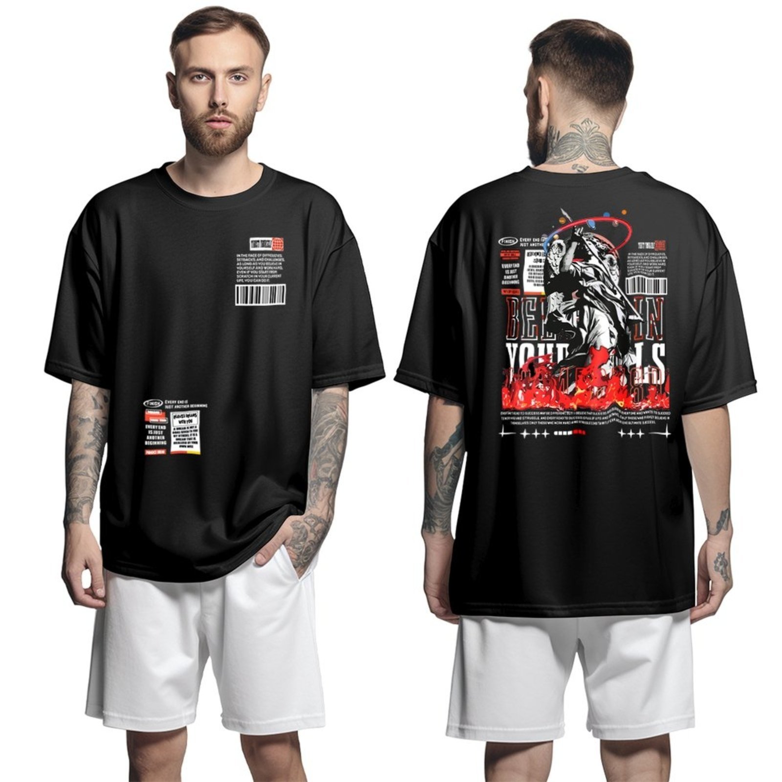 Camiseta Oversized Streetwear Genuine Grit Masculina Larga 100% Algodão 30.1 Angel – Preto – P
