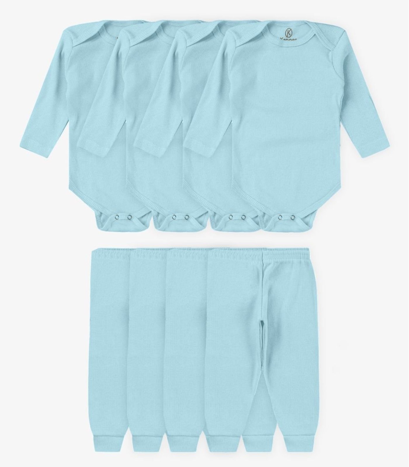 Infantil - Kit 4 Body Canelado 2 Peças Kappes Azul