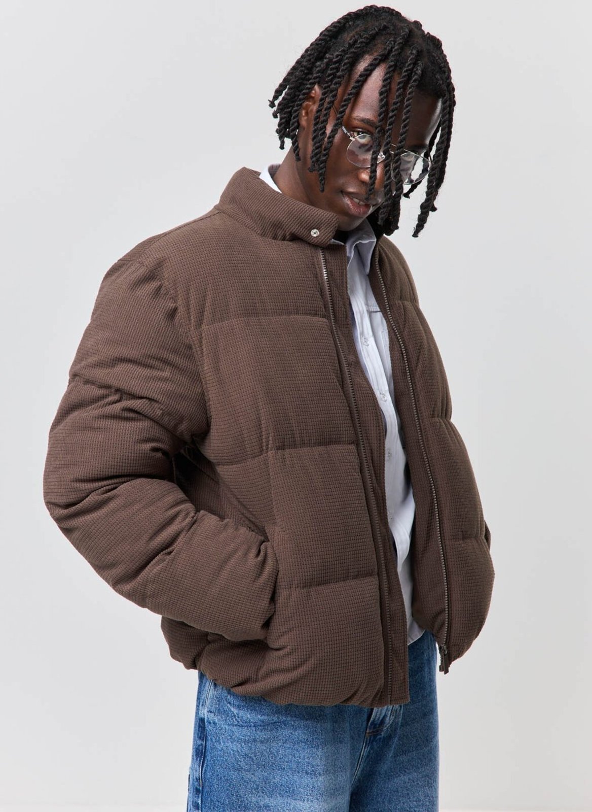 Jaqueta Puffer Grid Marrom