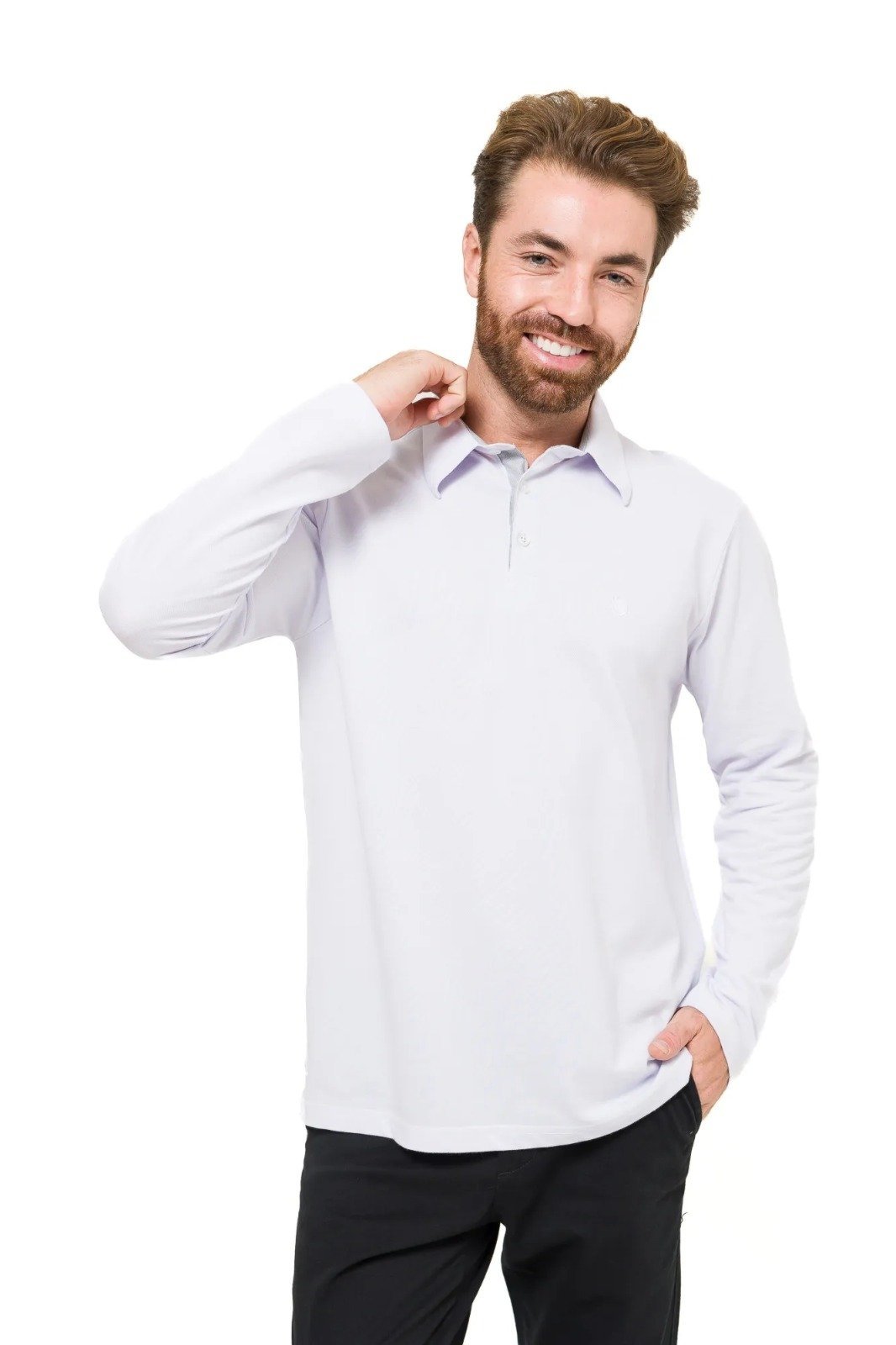 Camisa Polo Gola Molde Manga Longa Olimpo Piquet Branca