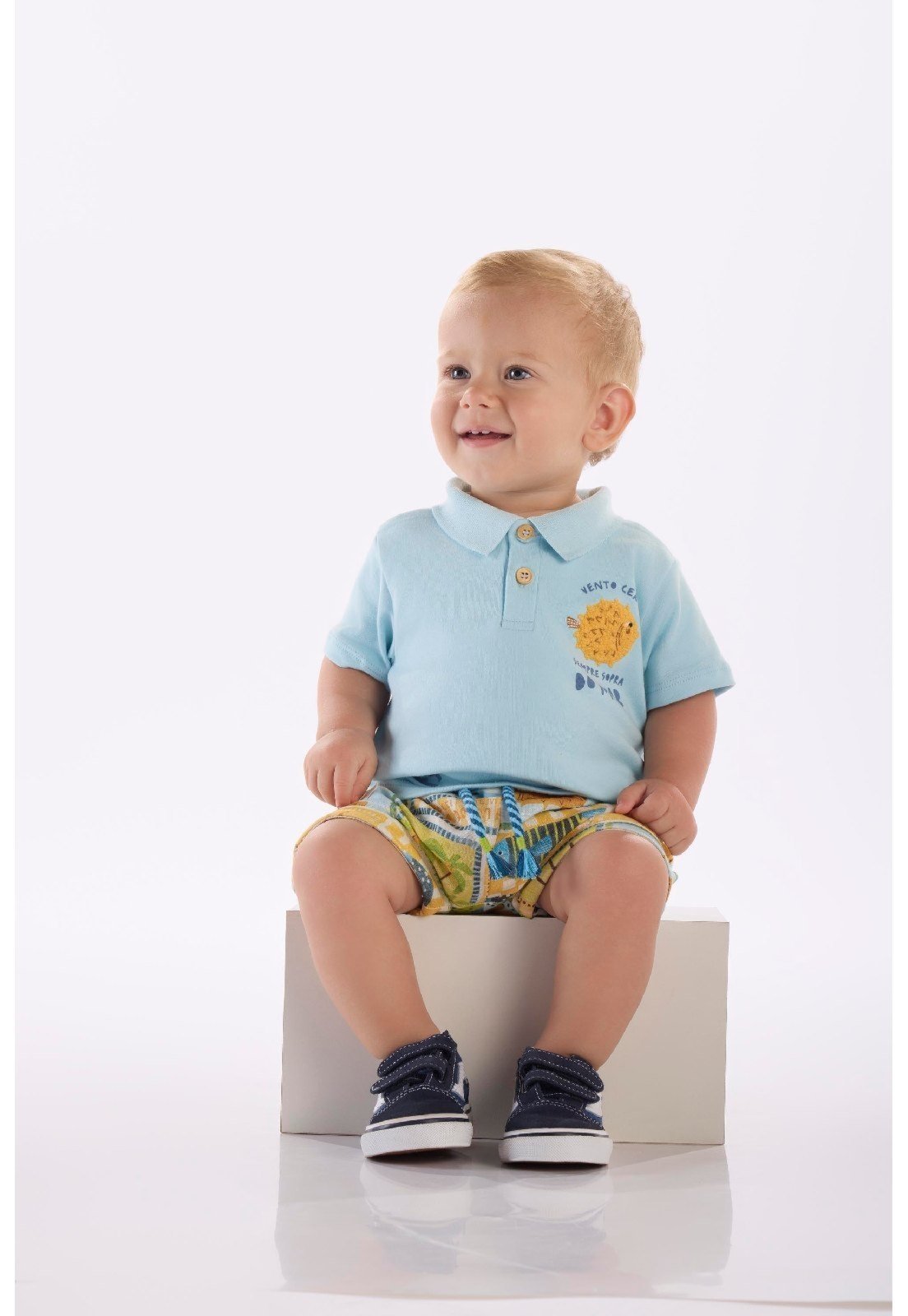 Infantil - Conjunto com Polo e Short Três e Já Azul