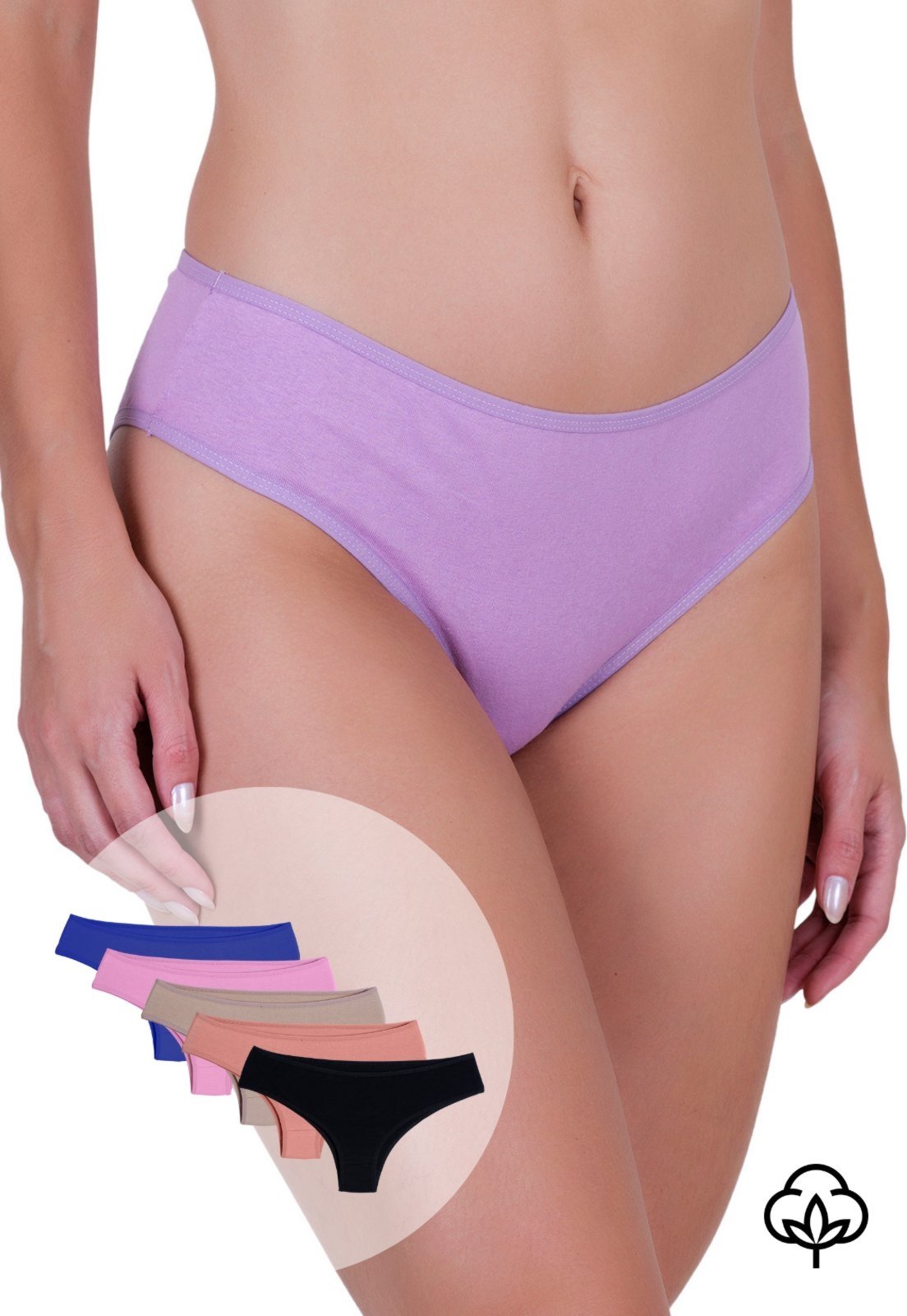Kit 5 Calcinhas Femininas Algodão Sonho Laterais Larguinhas Conforto Diário Concept Lingerie