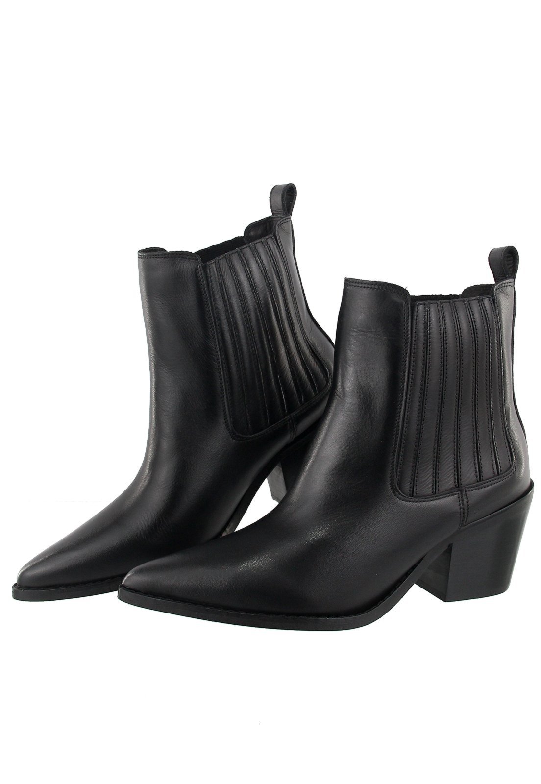 Bota Texana Country Em Couro Feminina Bico Fino Maria Paula Preto