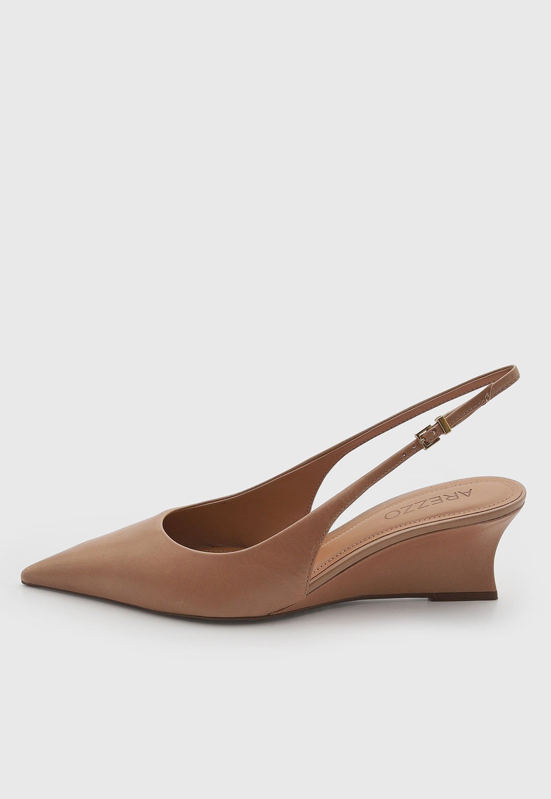 Scarpin Feminino Arezzo Couro Slingback Anabela Caramelo