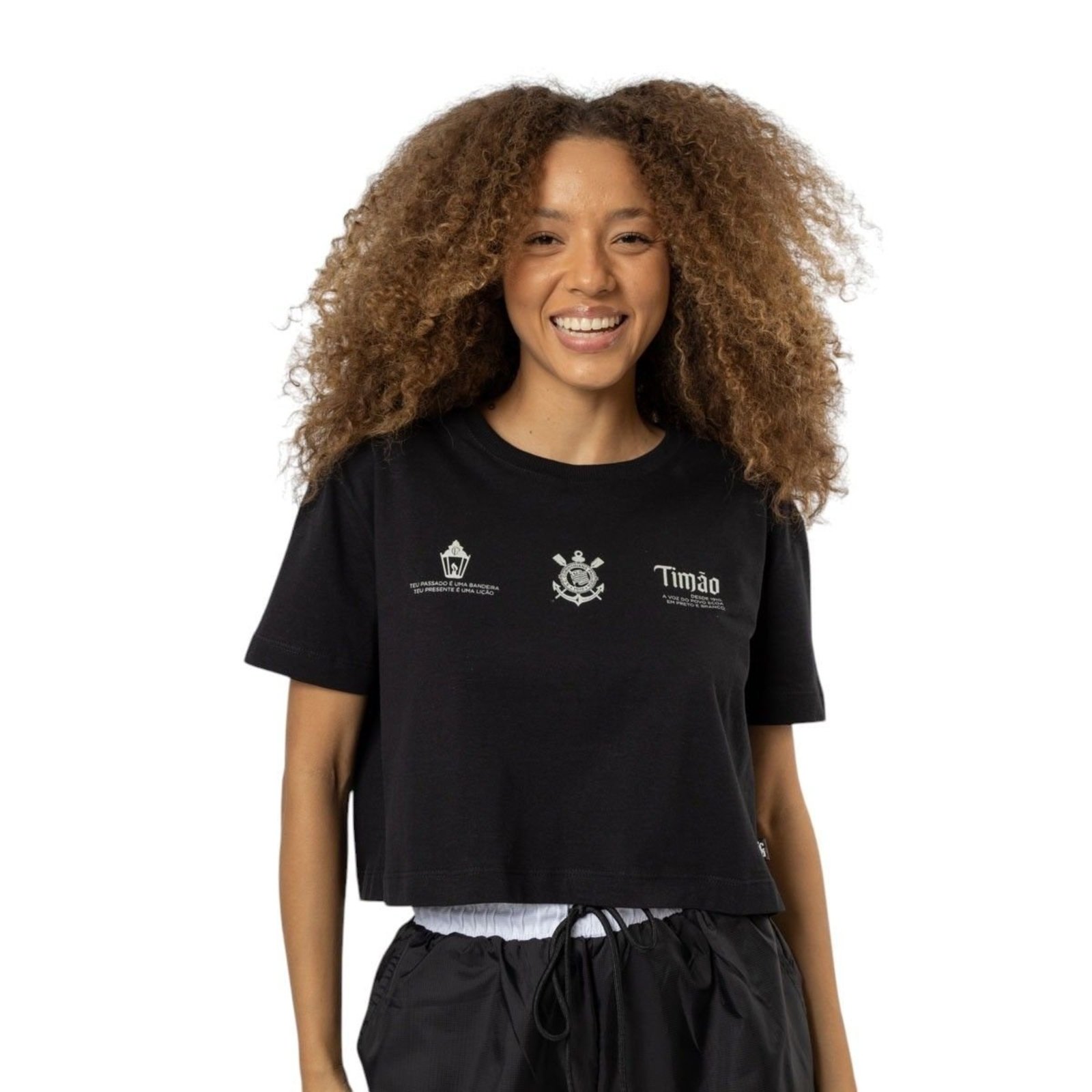 Cropped Feminino Oversized Glorioso Corinthians Surf Center Preto