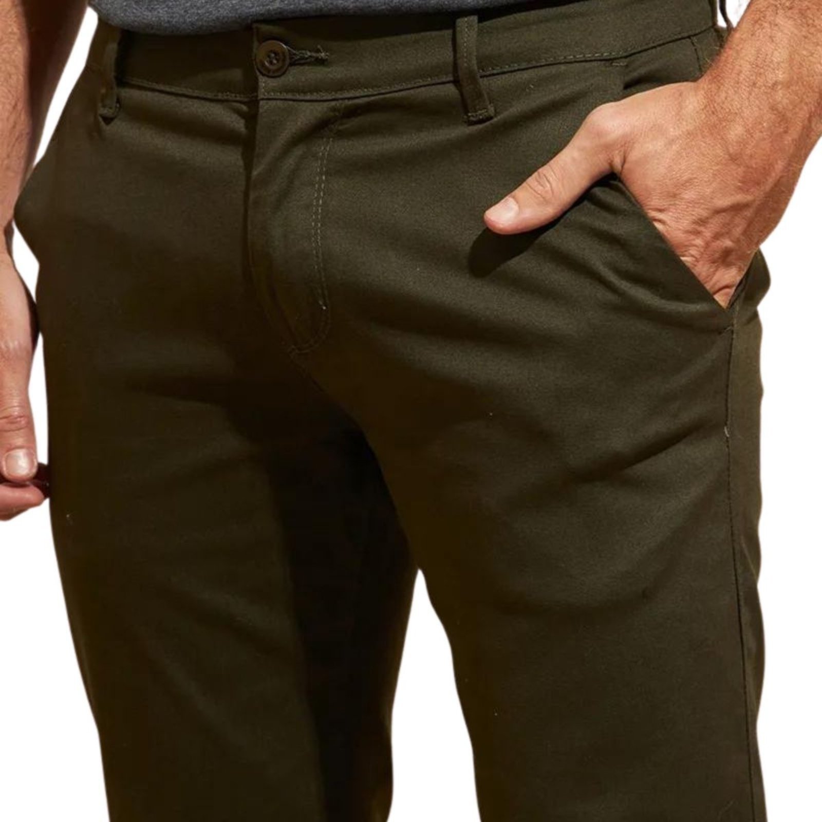 Calça de Sarja Chino Com Bolso Traseiro Embutido Alfaiataria Verde Militar