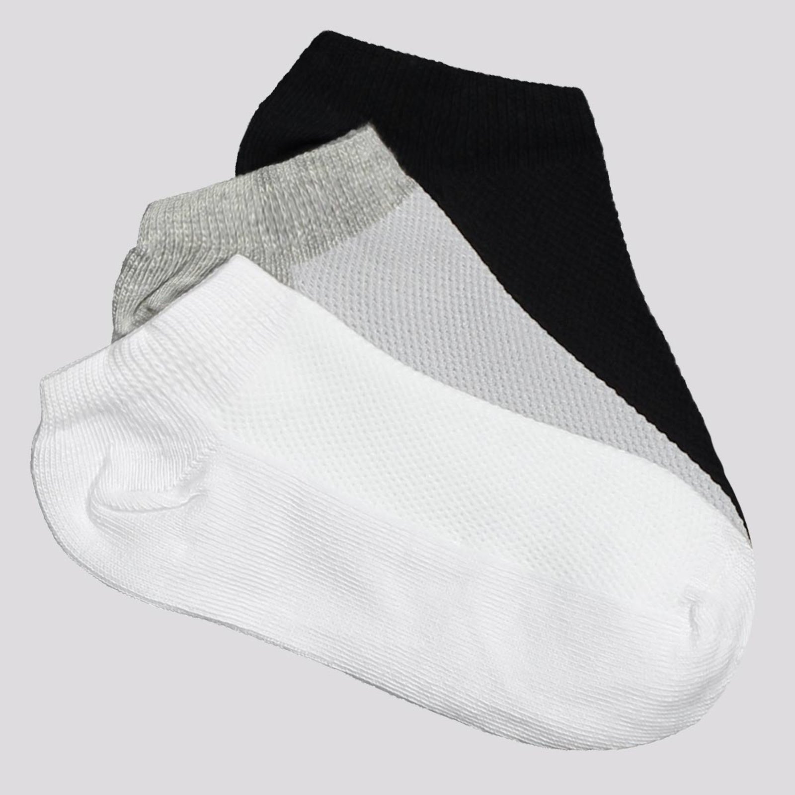 Vista 2 Kit Meia Selene 3 Pares Sapatilha Branca Preta e Cinza branco SELENE branco