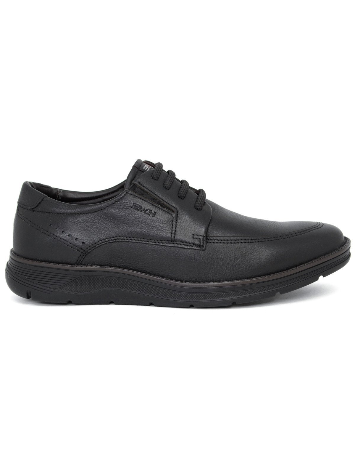 Sapato Social Ferracini 24h Fluence com Cadarço Couro Legítimo Preto All Black