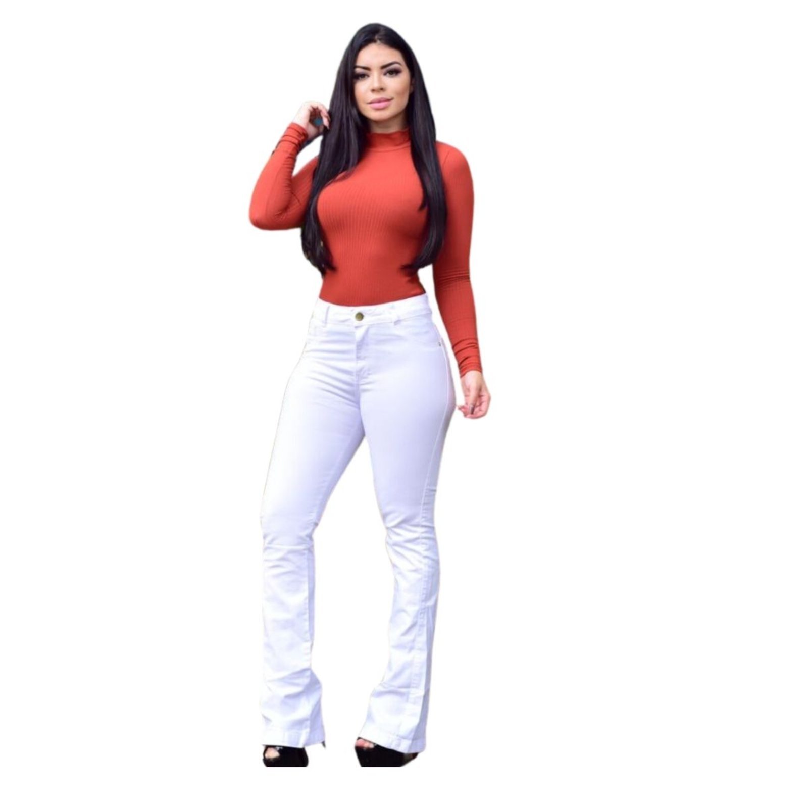 Calça Feminina Branca Cintura Alta Alleppo Jeans Flare Safira