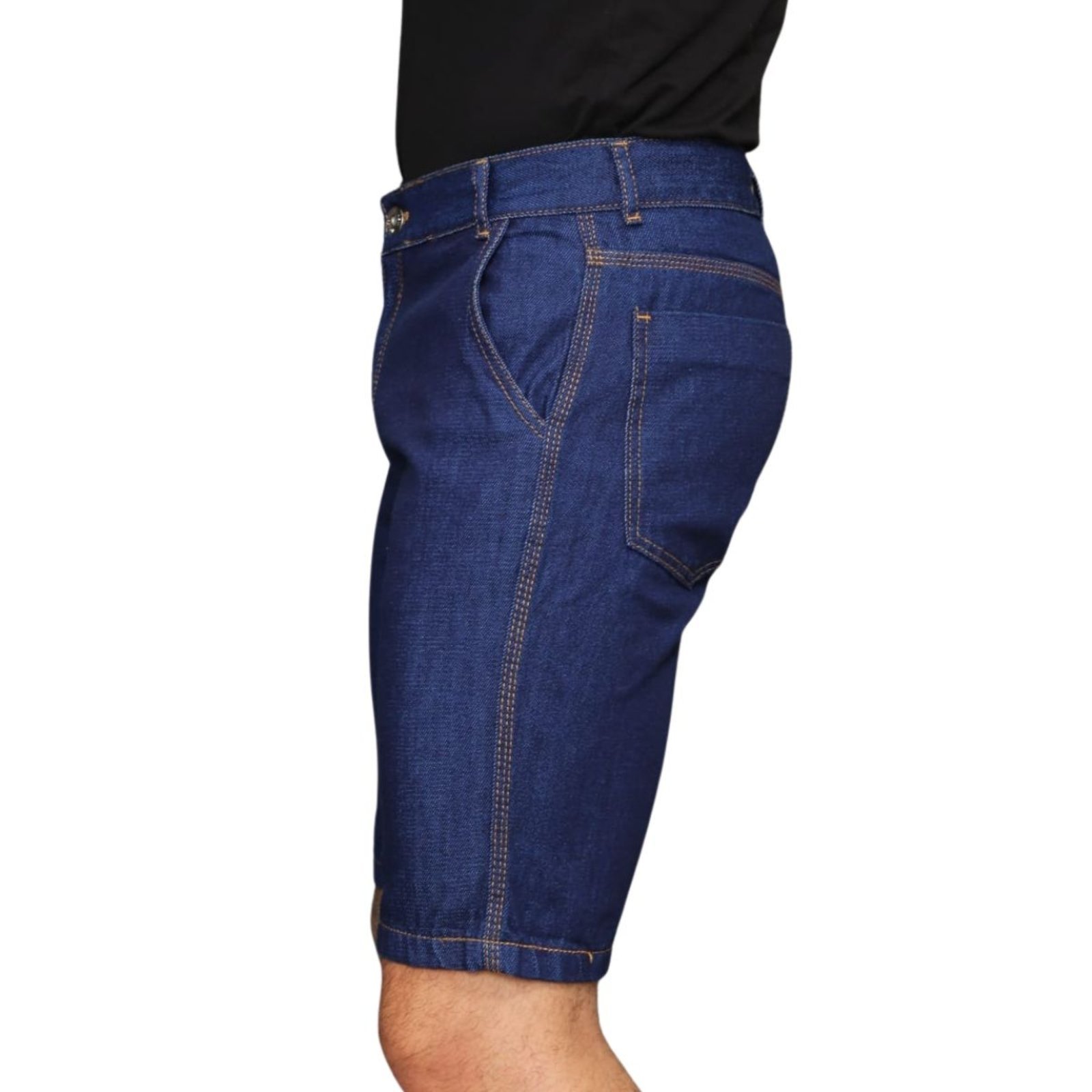 Vista 3 Bermuda Masculina Jeans Escuro Royal Alleppo Jeans Bolso-Faca azul azul