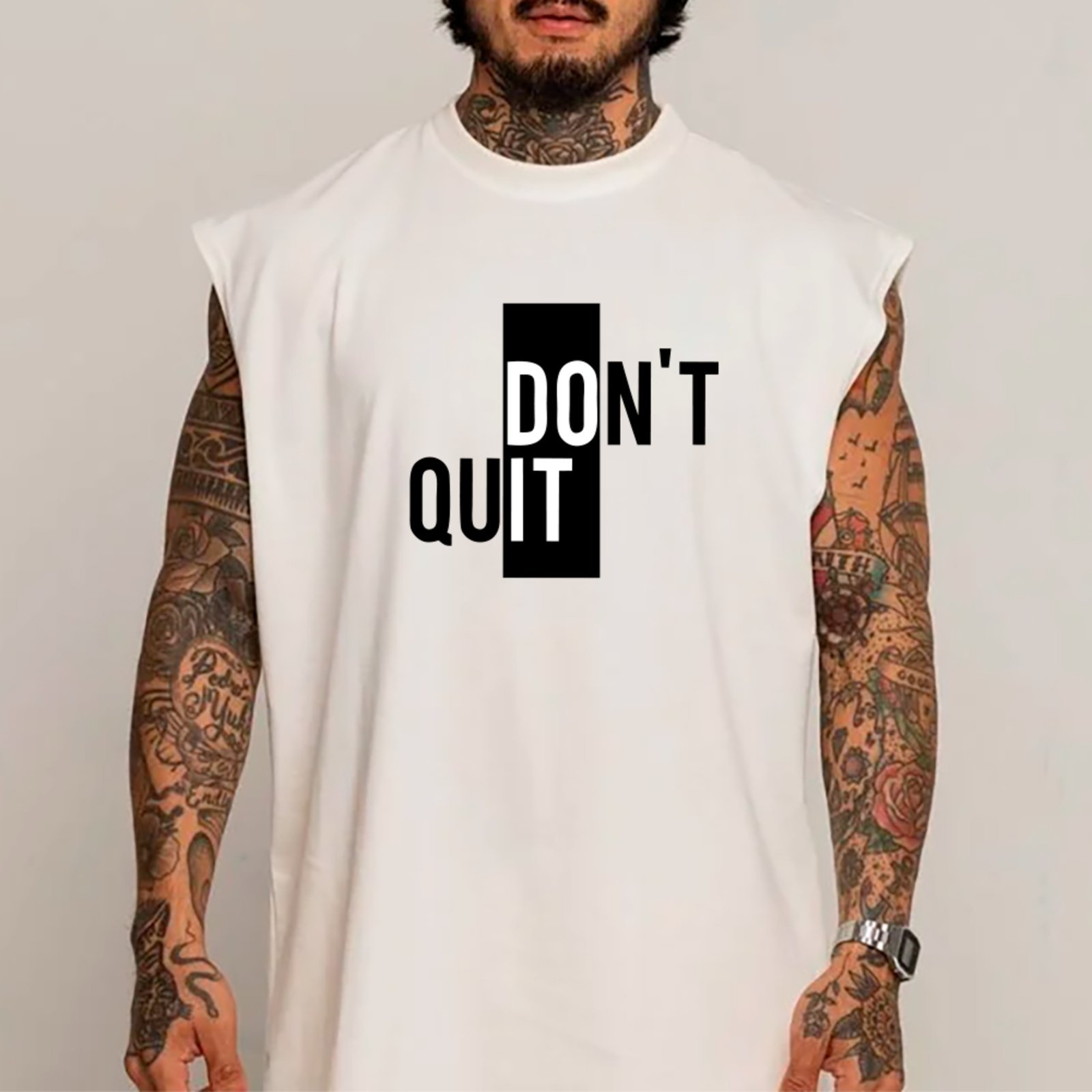 Camiseta Regata Machão Ousy Dont Quit Oversized Masculina Branco