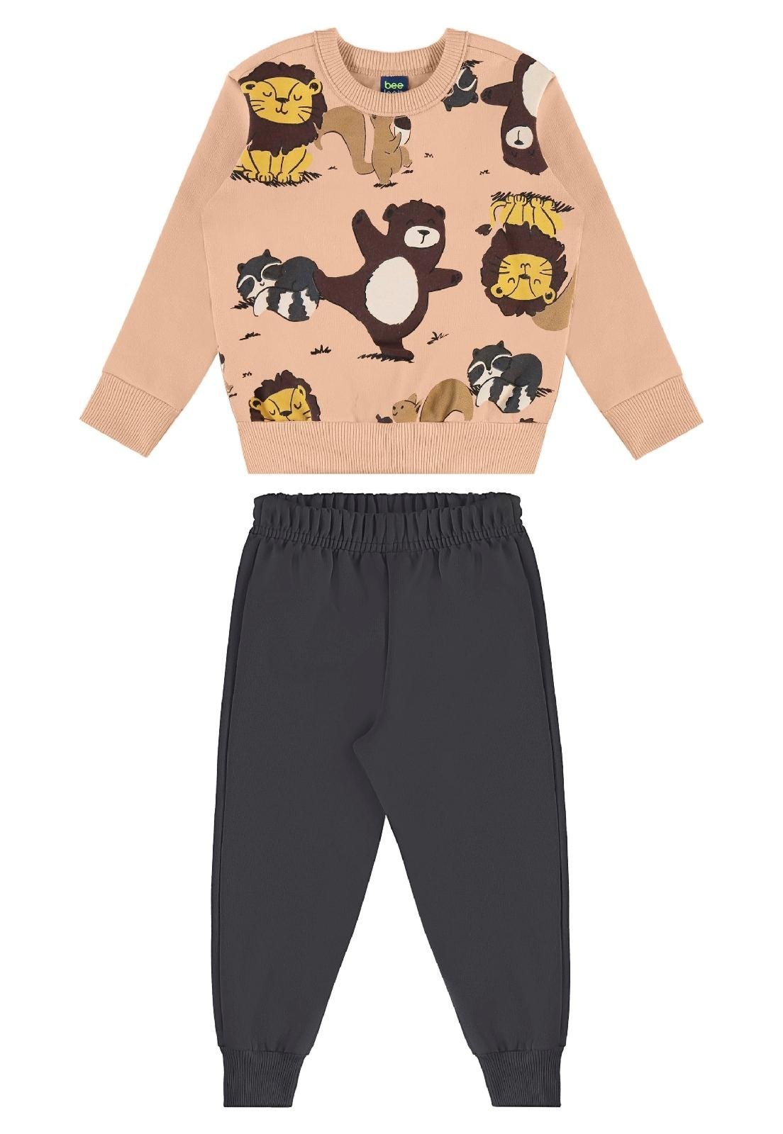 Infantil - Conjunto Peludinhos Blusão Bee Loop Marrom