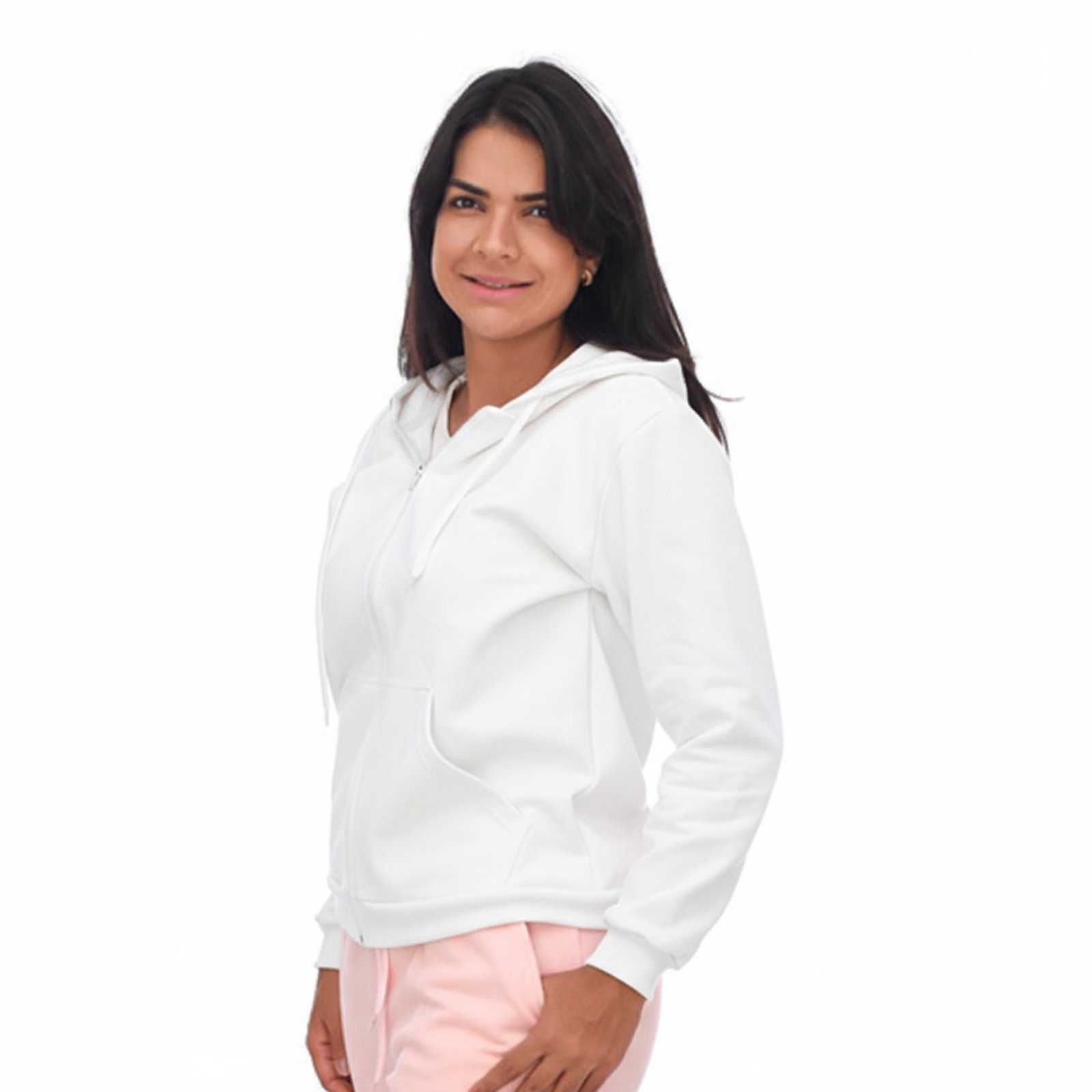 Blusa Moletom Com Zíper e Capuz Jaqueta Adulto Branco Aliarthe