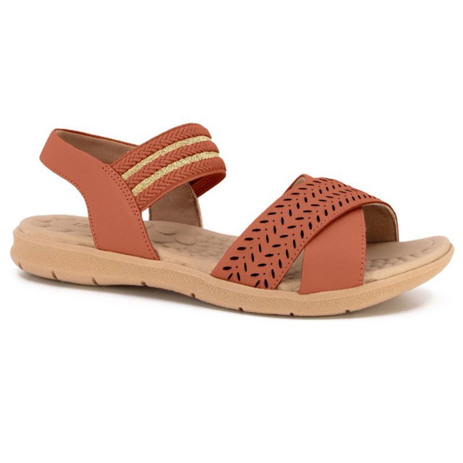 Sandália Papete Usaflex Baixa Couro Elástico Confortoplantar Terracota-006
