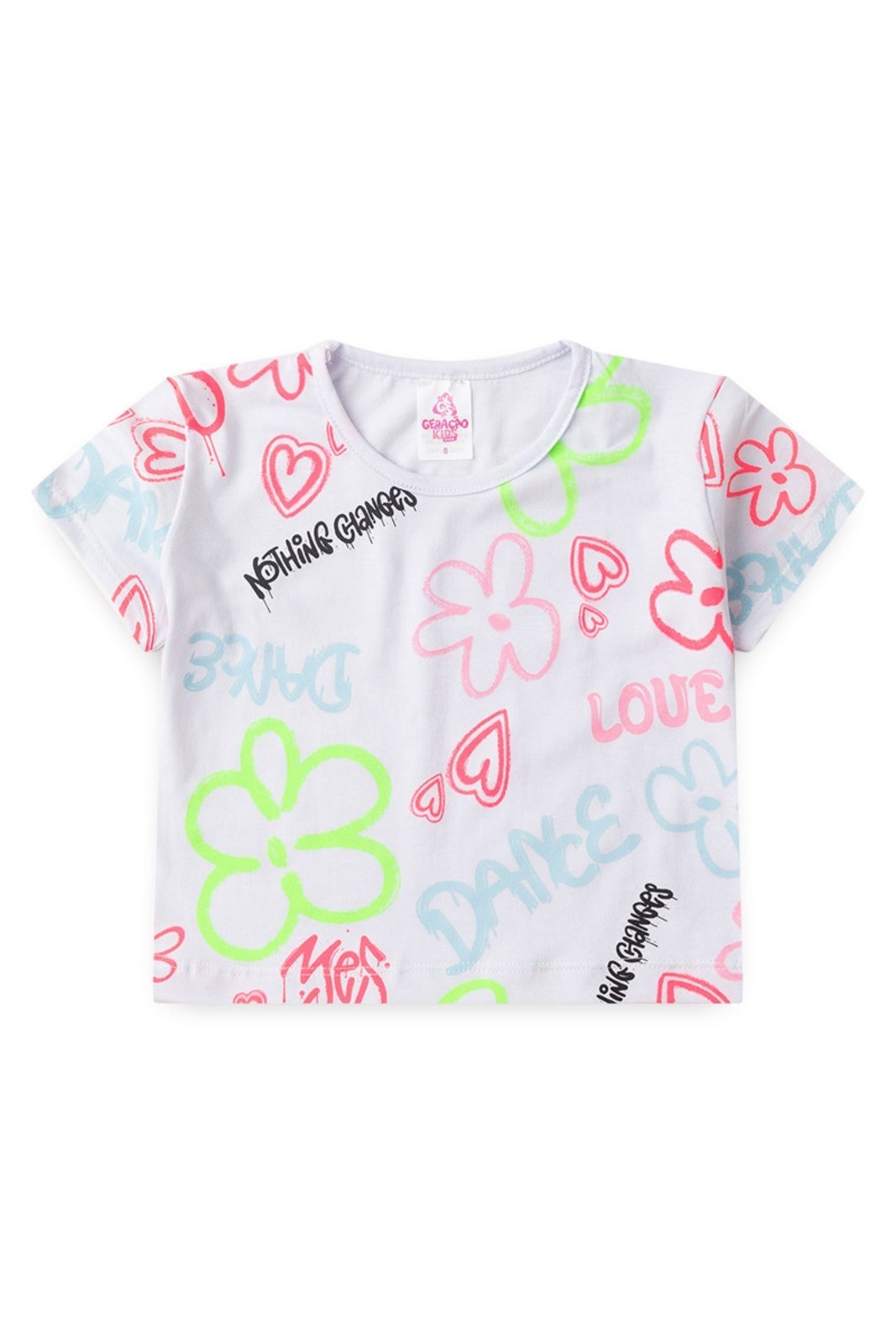 Vista 2 Infantil - Conjunto de Verão para Menina Blusa Cropped Estampada e Shorts GKS branco GKS branco