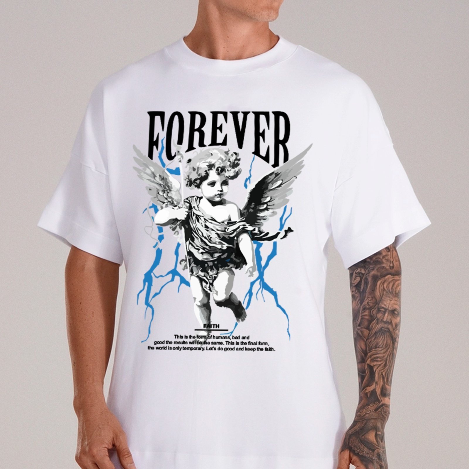 Camiseta Ousy Unissex Anjo Forever Design Exclusivo Premium Streetwear Oversized Branco