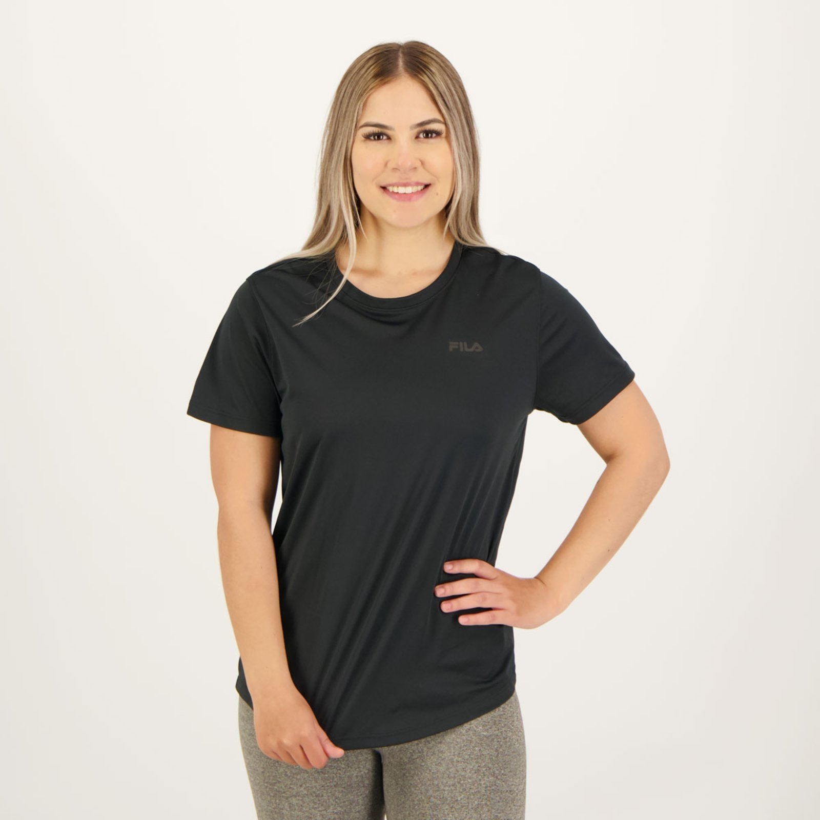 Vista 2 Camiseta Fila Basic Sports Polygin Feminina Preta preto Fila preto