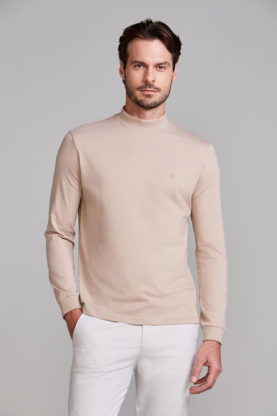 HIGHSTIL Camiseta Manga Longa Malha Slim Fit - Marrom Craft