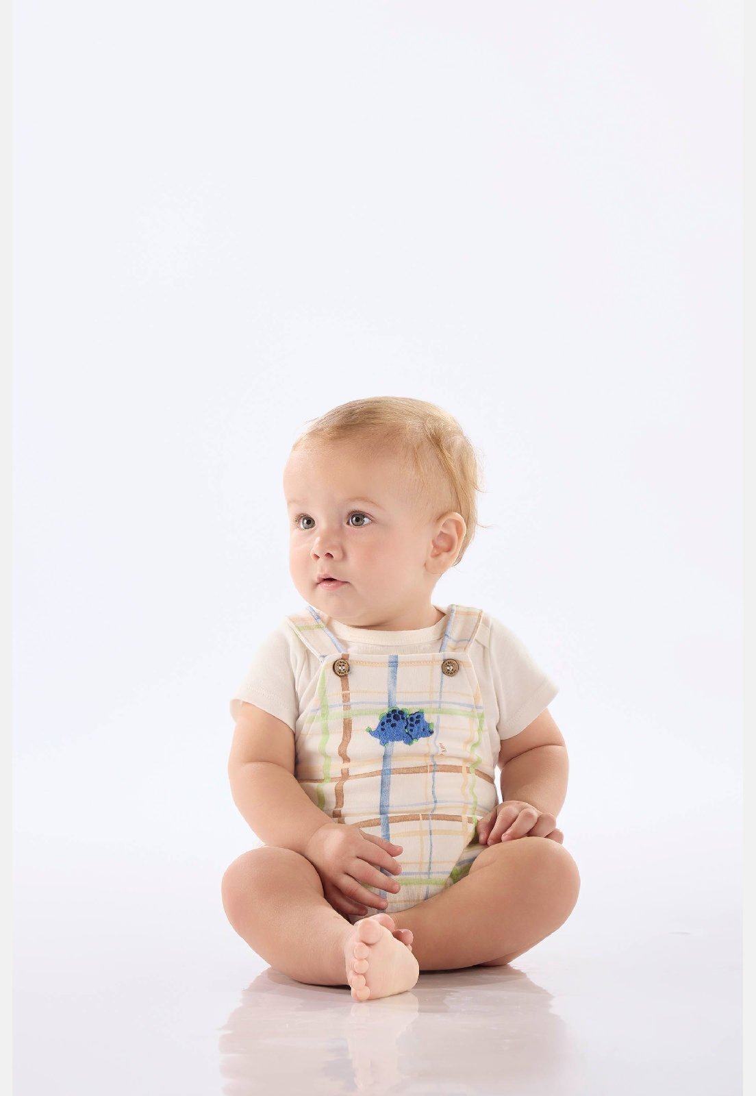 Vista 2 Infantil - Conjunto Jardineira e Body Suedine Up Baby branco Up Baby branco