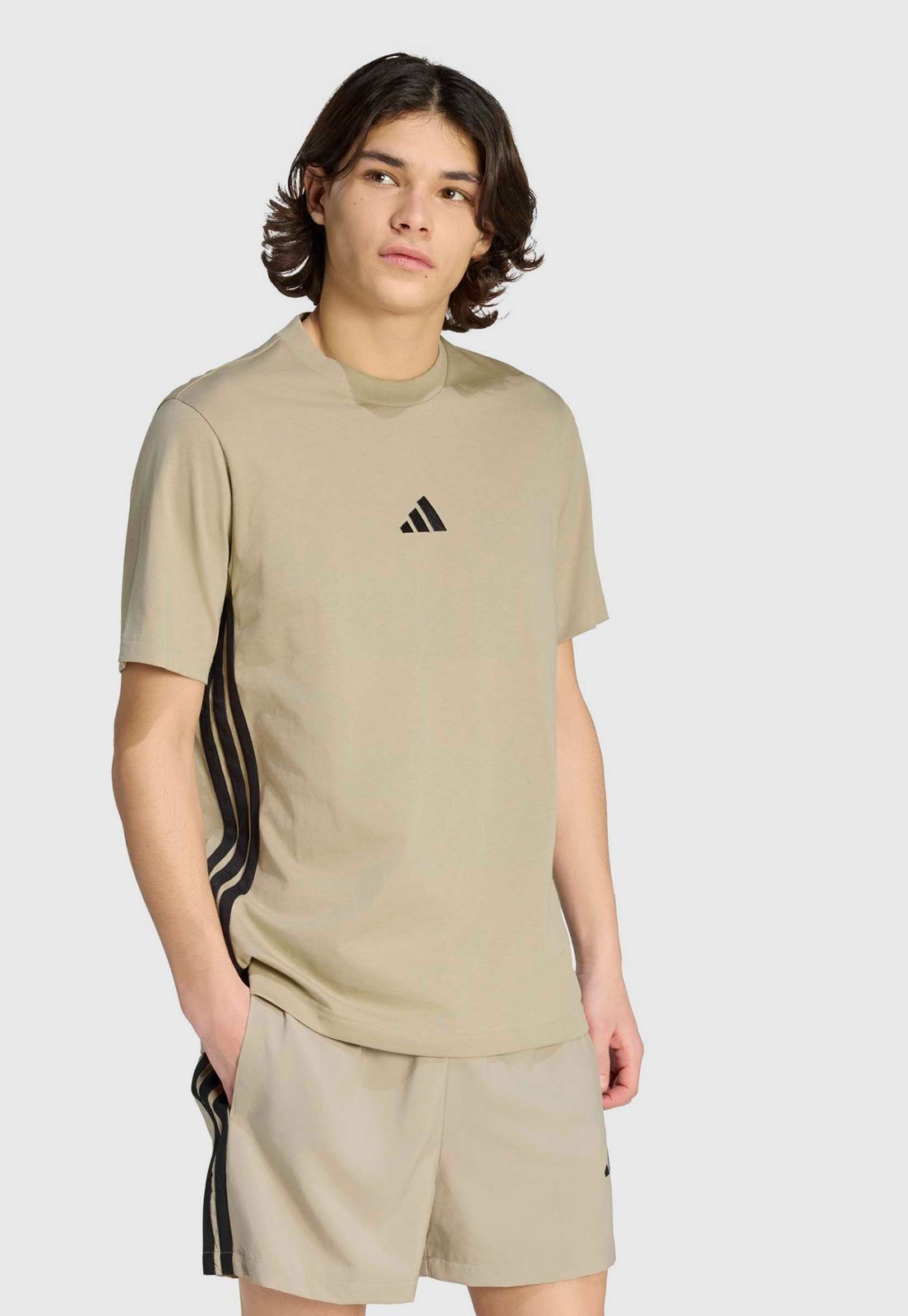 Camiseta Masculina adidas Sportswear Listras Laterais Bege