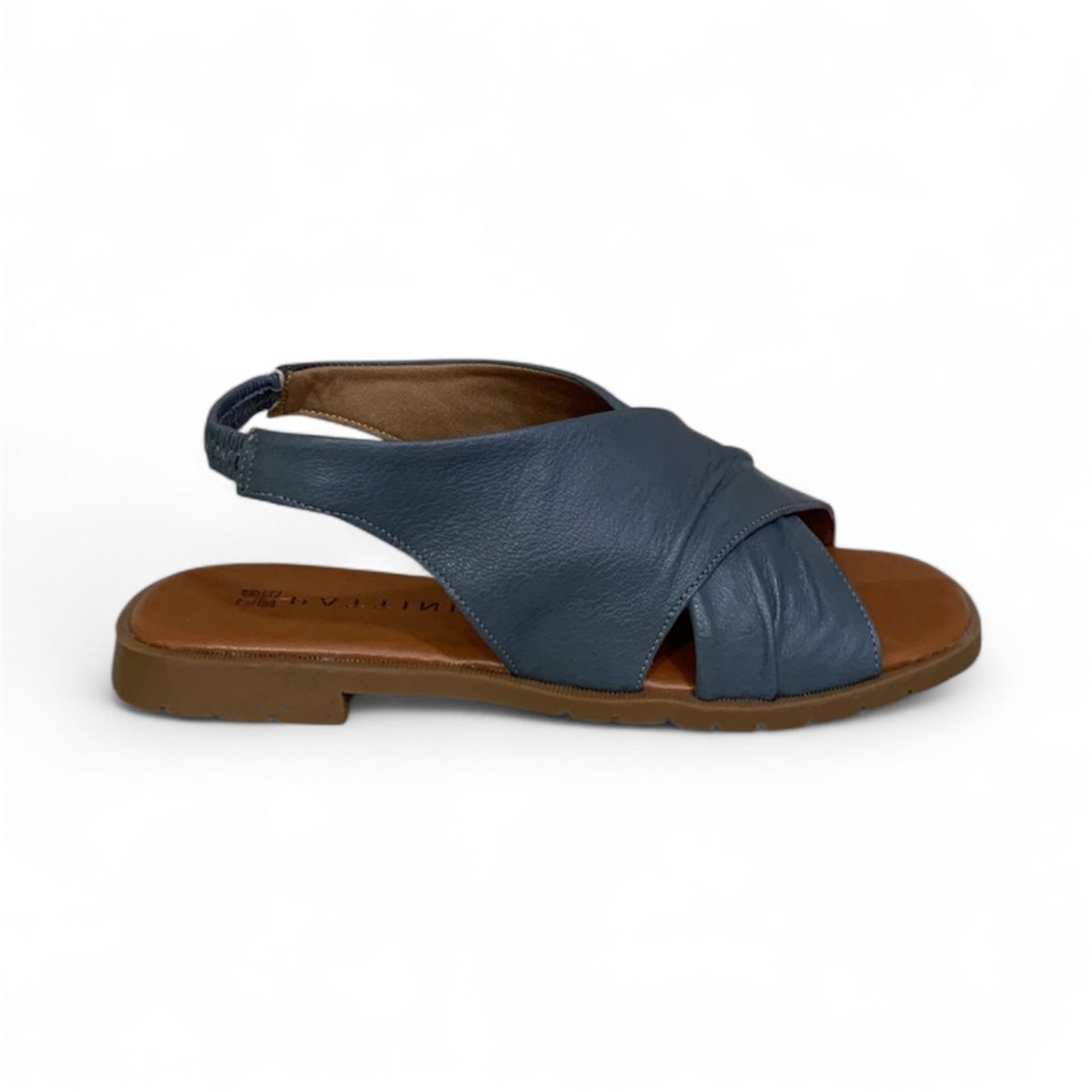 Vista 2 Sandália Feminina Moscardini em Couro Liso 501799 Jeans azul Moscardini azul